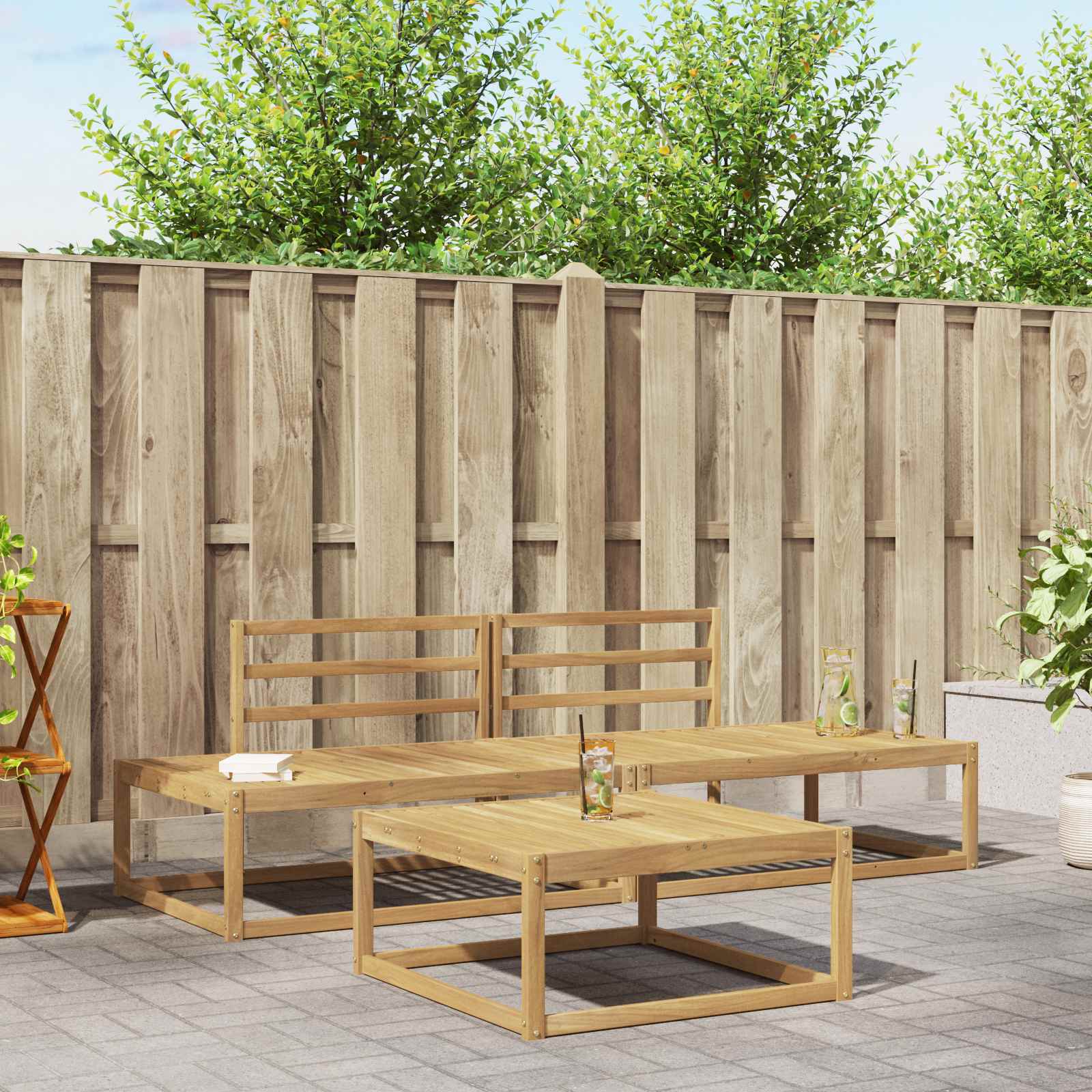 Buiten bankenset Wit 79 x 79 x 37 cm Massief Acaciahout image 1