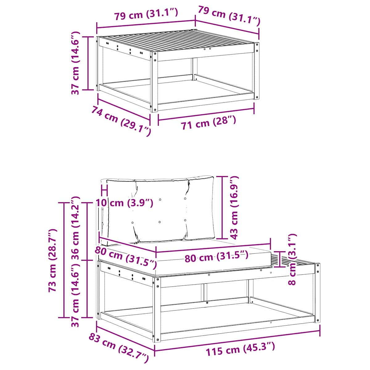 Udendørs sofagruppe 3 stk. 2-personers Polyester - Billede 11