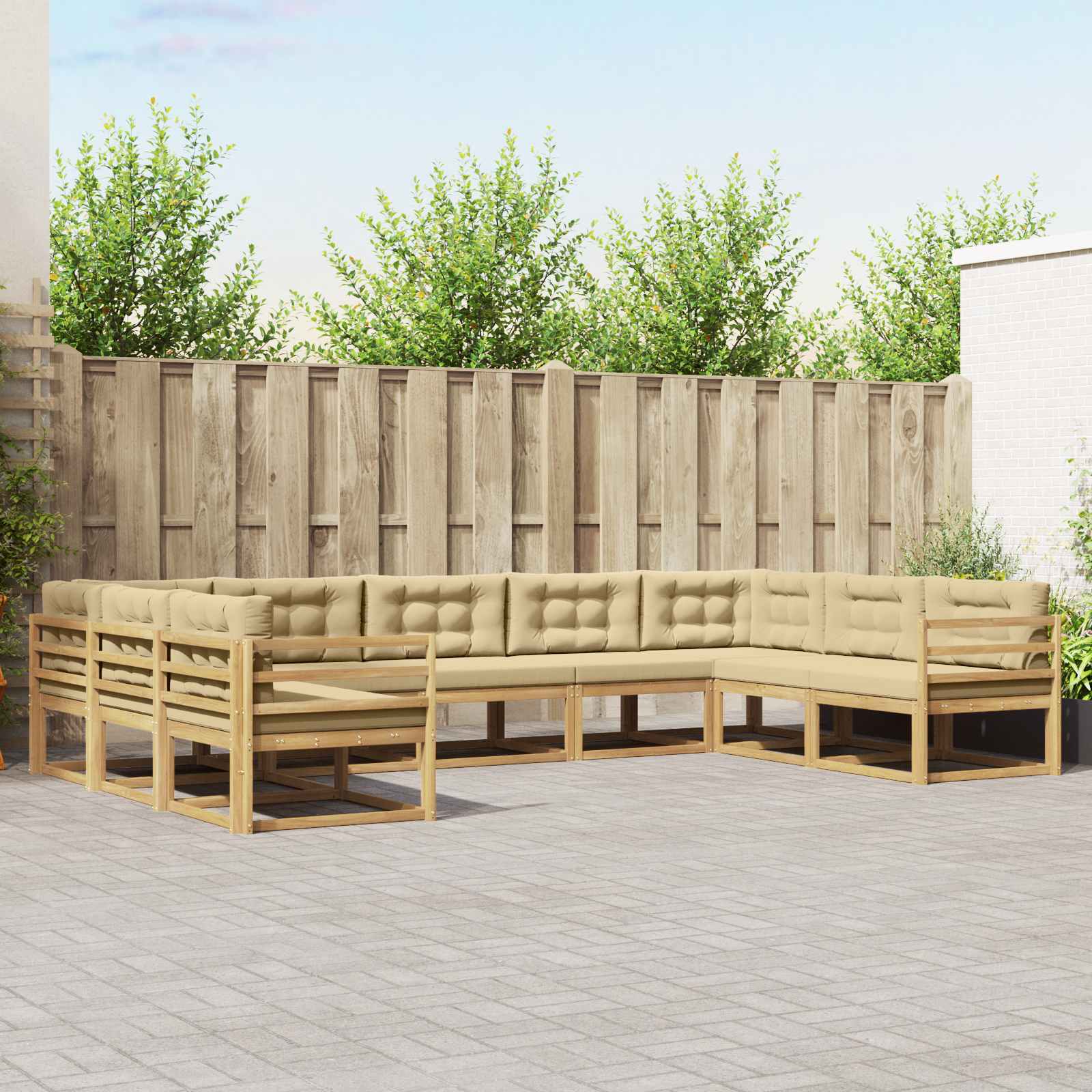 vidaXL Set de canapele de exterior cu pernă 9 pcs Alb și Bej