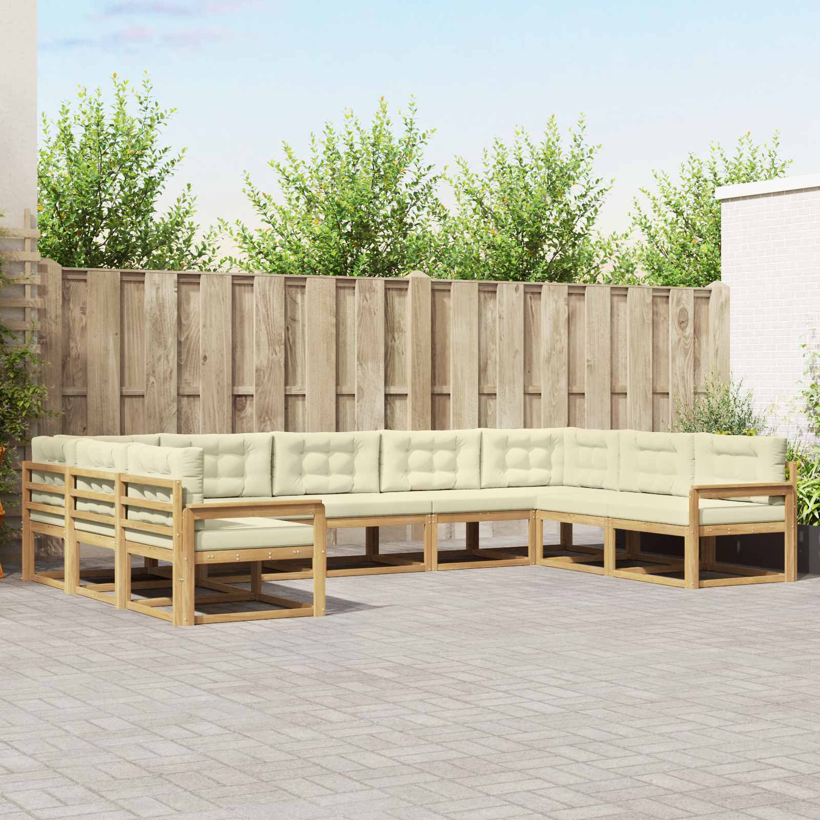 vidaXL Set de canapele de exterior cu pernă 9 pcs Alb și crem