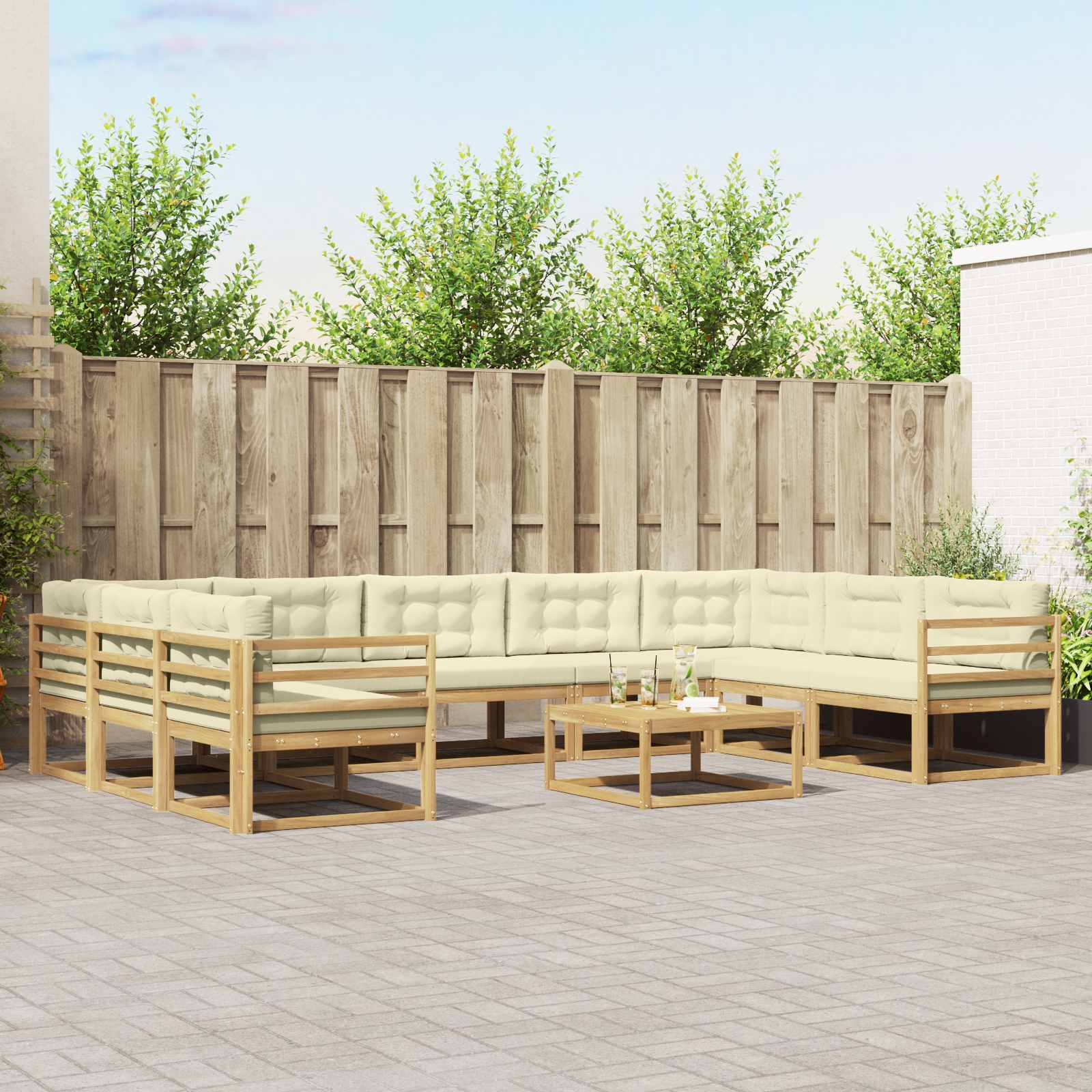 vidaXL Set de canapele de exterior cu pernă 10 pcs Alb și crem