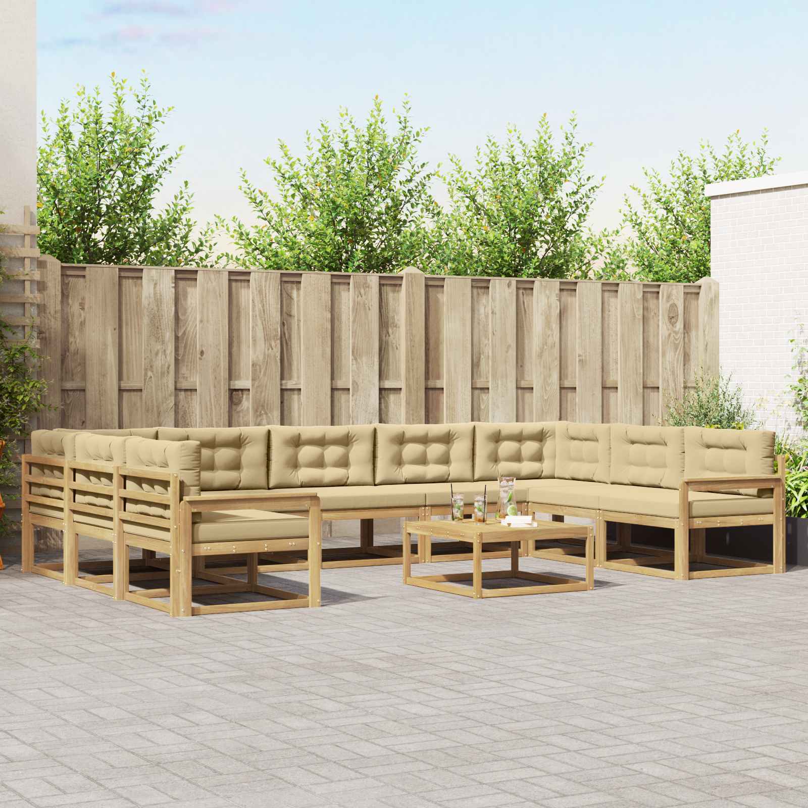 vidaXL Set de canapele de exterior cu pernă 10 pcs Alb și Bej