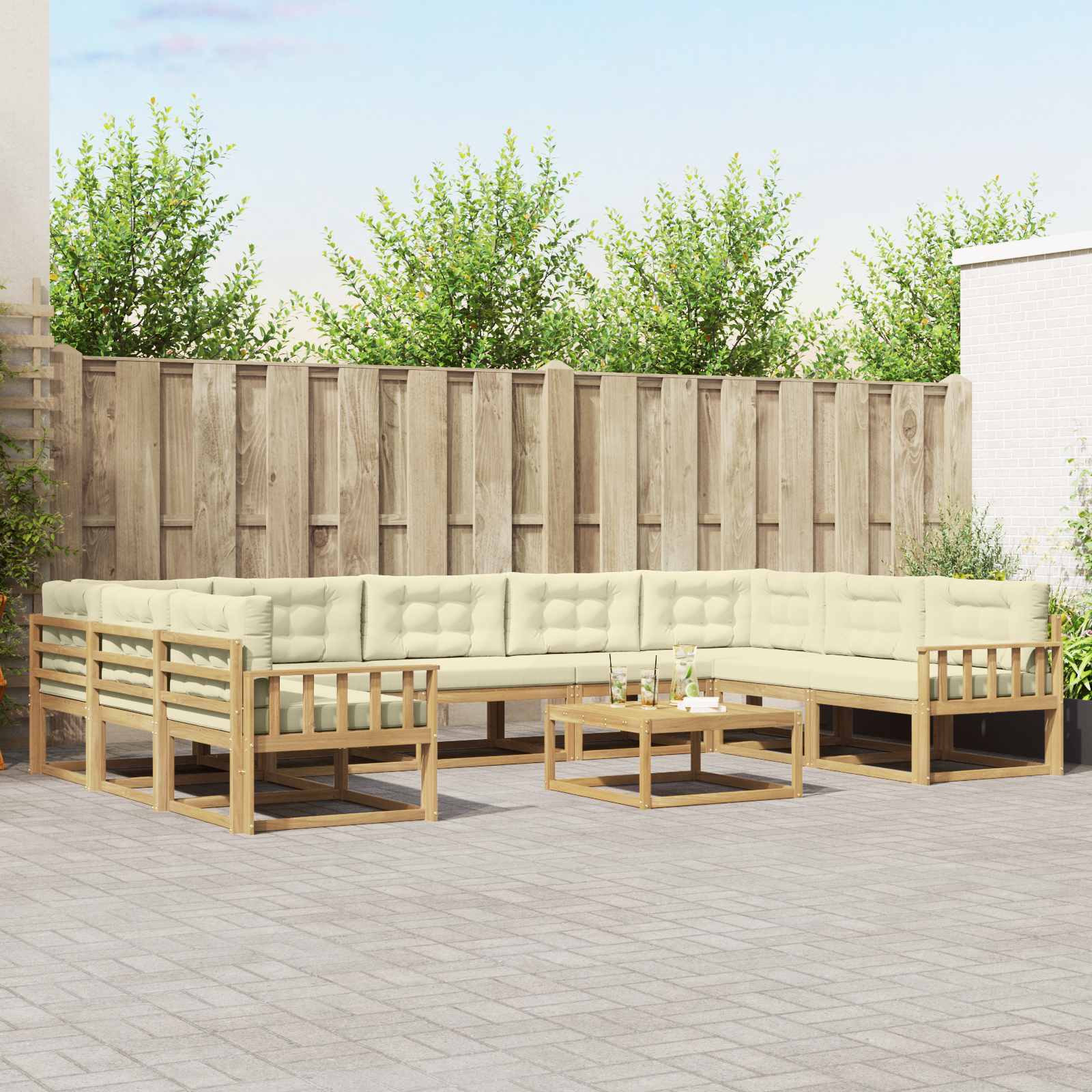 vidaXL Set de canapele de exterior cu pernă 10 pcs Alb și crem