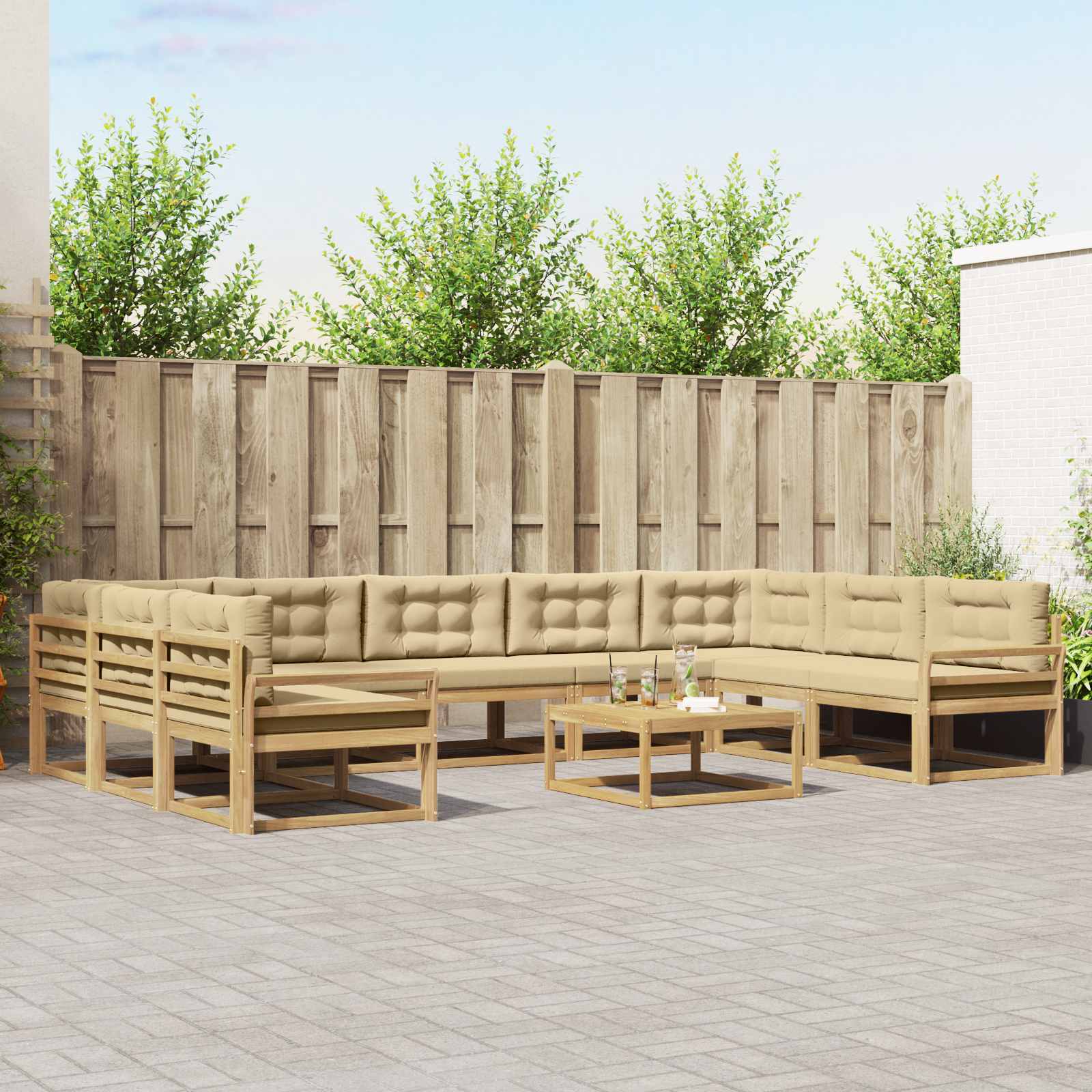 vidaXL Set de canapele de exterior cu pernă 10 pcs Alb și Bej