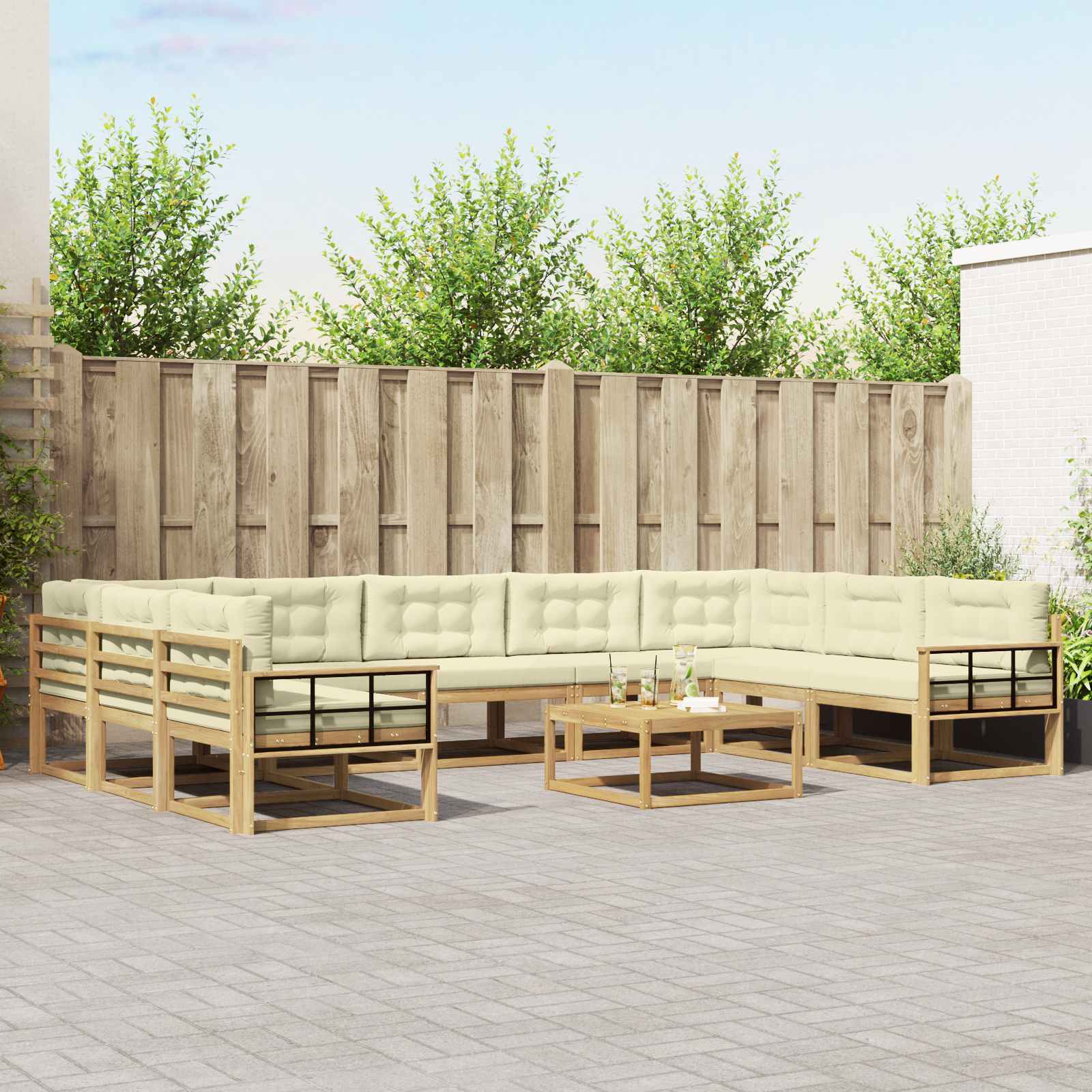 vidaXL Set de canapele de exterior cu pernă 10 pcs Alb și crem