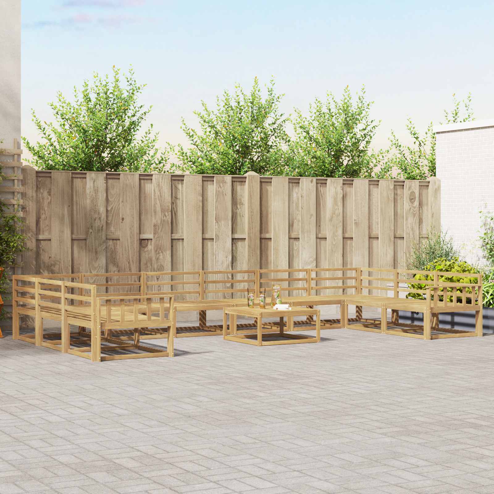 vidaXL Set de canapele de exterior 11 pcs Alb Lemn Solid de Acacia