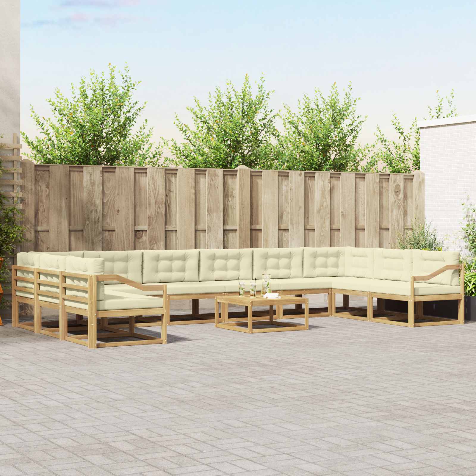 vidaXL Set de canapele de exterior cu pernă 11 pcs Alb și crem