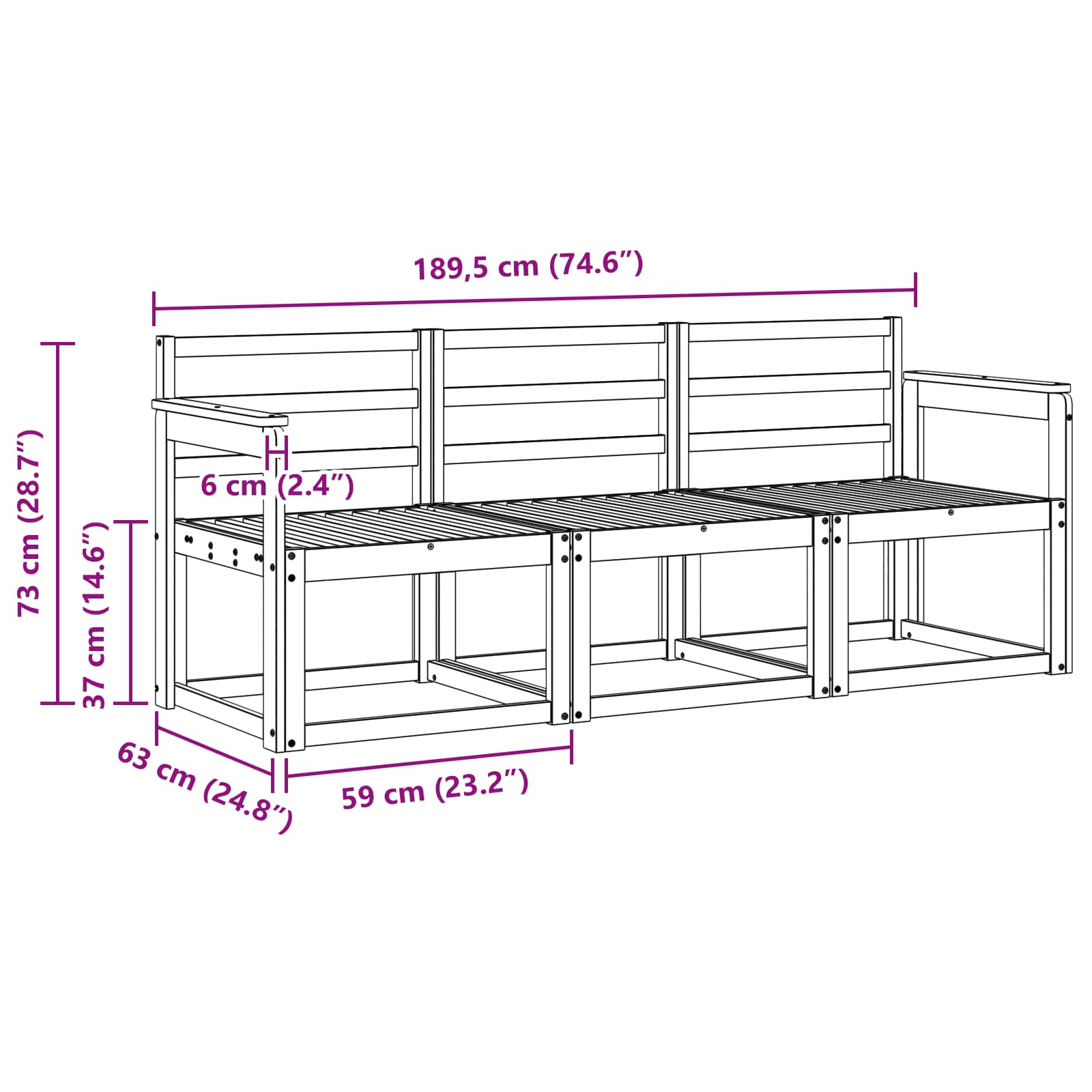 Outdoor-Sofagarnitur 3 Stk. Weiß Massivholz Akazie – Ansicht 5