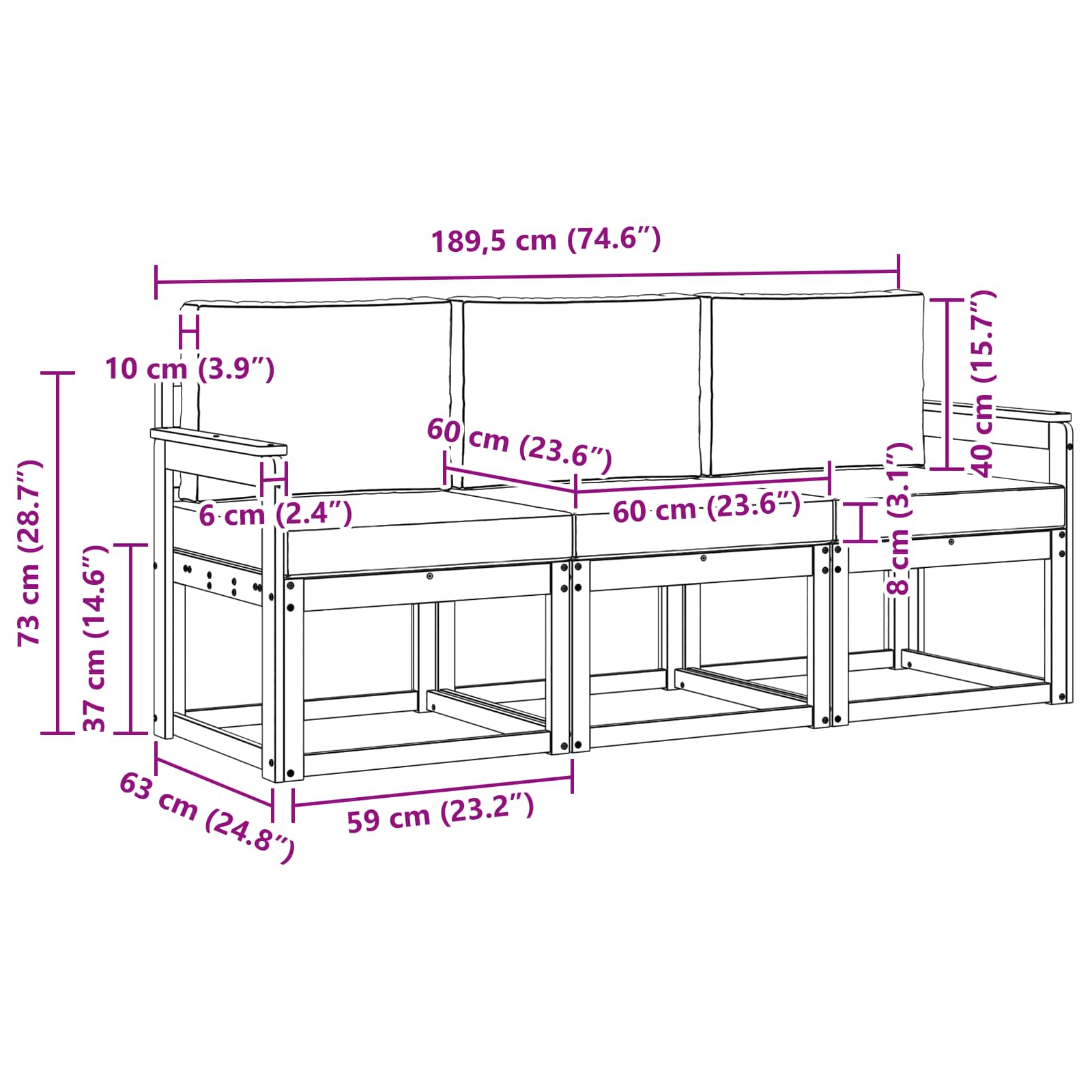 Zunanja garnitura za sedenje 3 pcs - slika 6