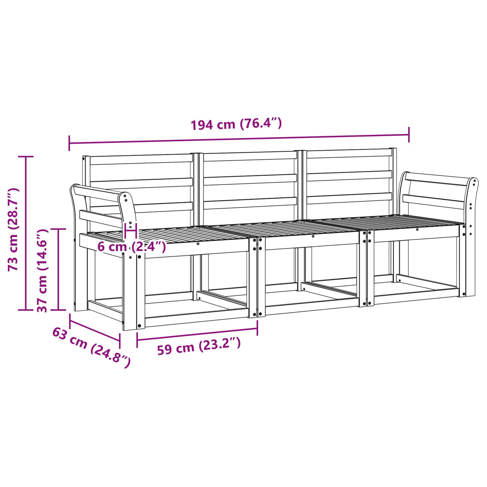 Buiten bankenset 3 pcs Wit 194 x 63 x 73 cm Massief Acaciahout image 4