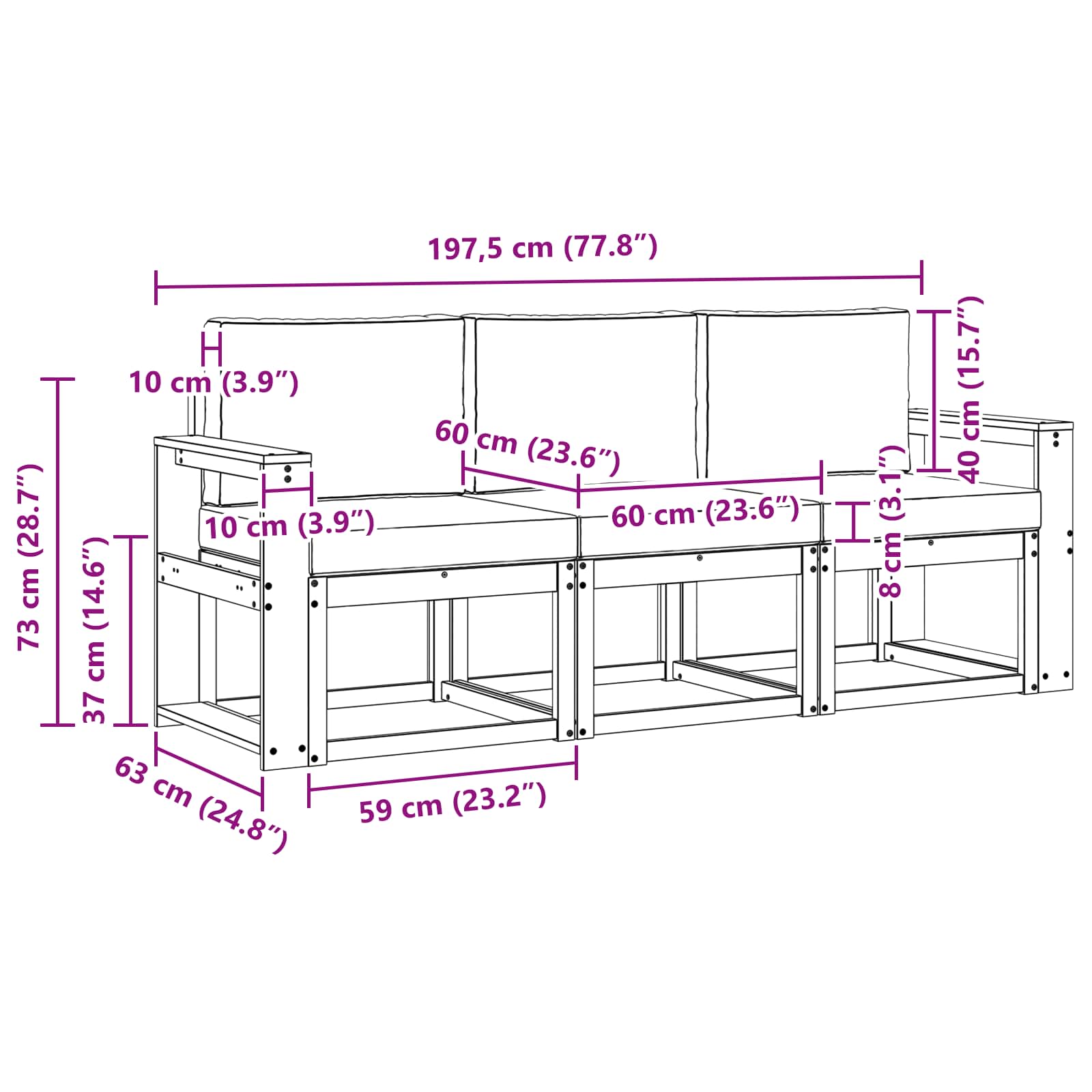 Zunanja garnitura za sedenje 3 pcs - slika 6