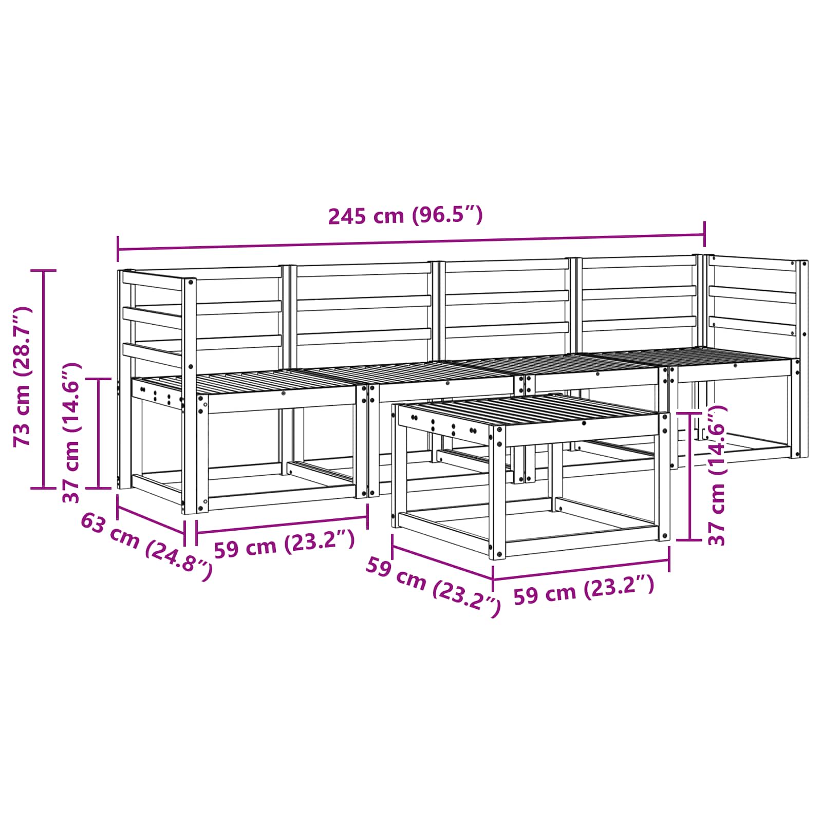 Buiten bankenset 5 pcs Wit 59 x 59 x 37 cm Massief Acaciahout image 7