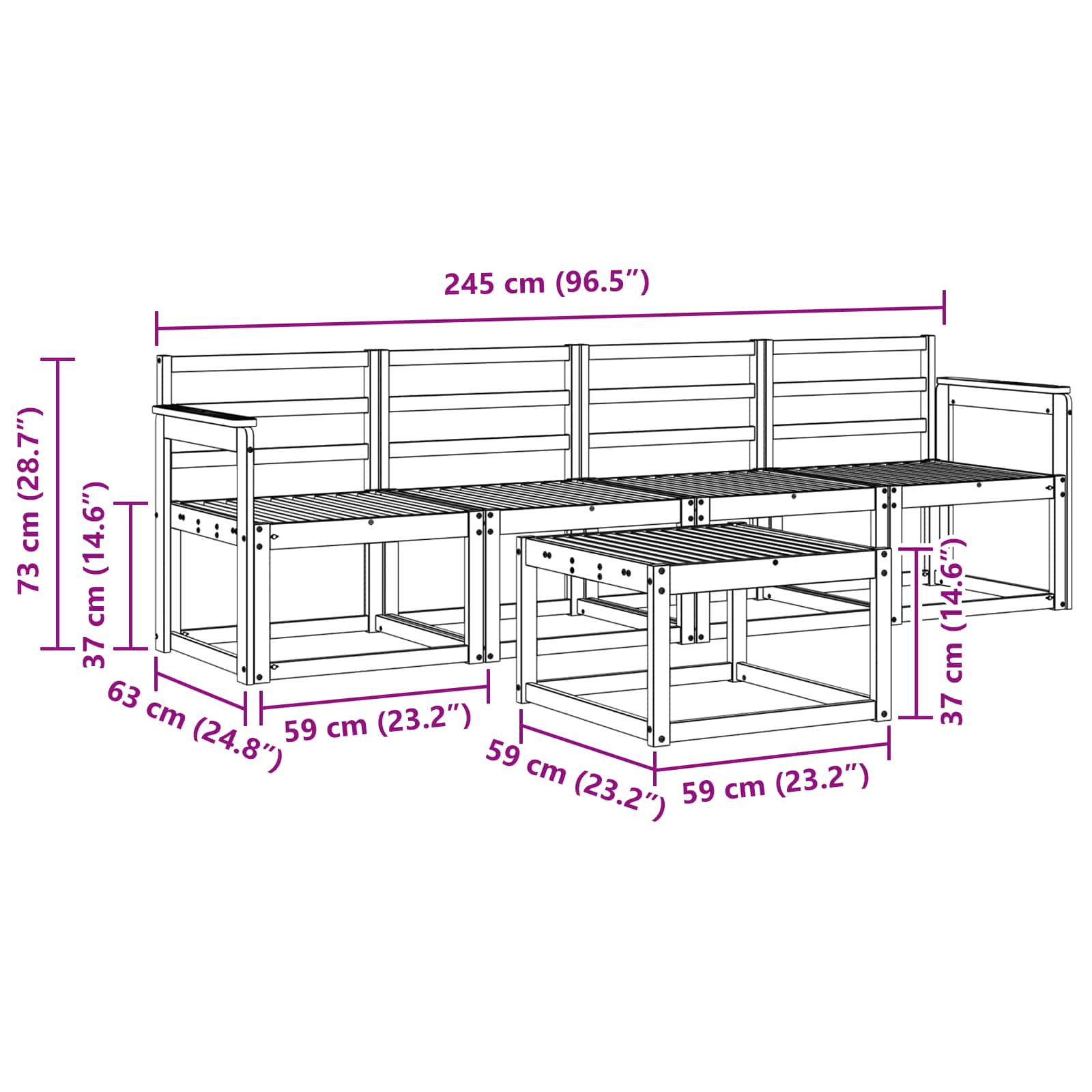 Buiten bankenset 5 pcs Wit 59 x 59 x 37 cm Massief Acaciahout image 5