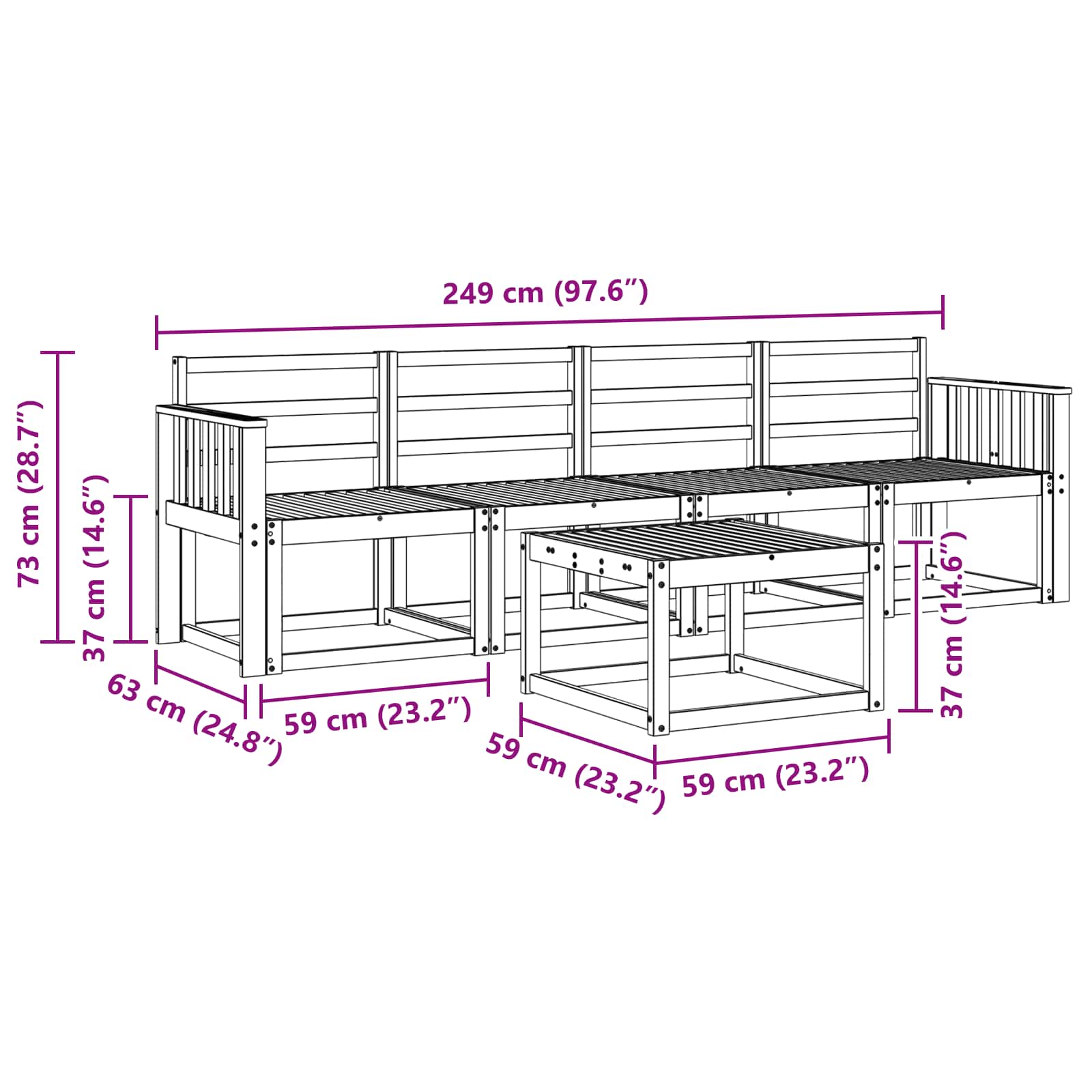 Buiten bankenset 5 pcs Wit 59 x 59 x 37 cm Massief Acaciahout image 7