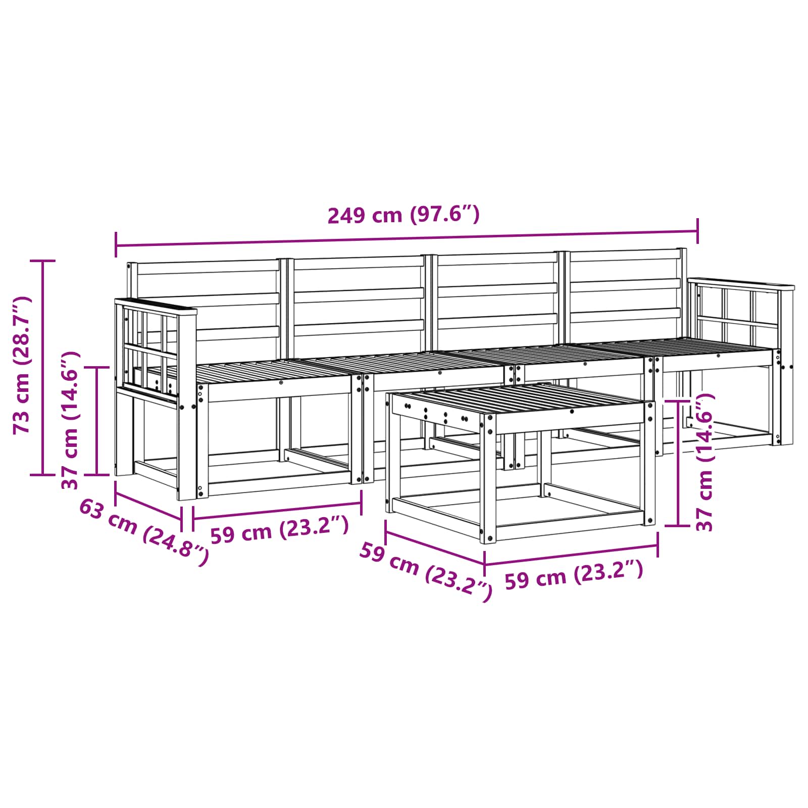 Buiten bankenset 5 pcs Wit 59 x 59 x 37 cm Massief Acaciahout image 7