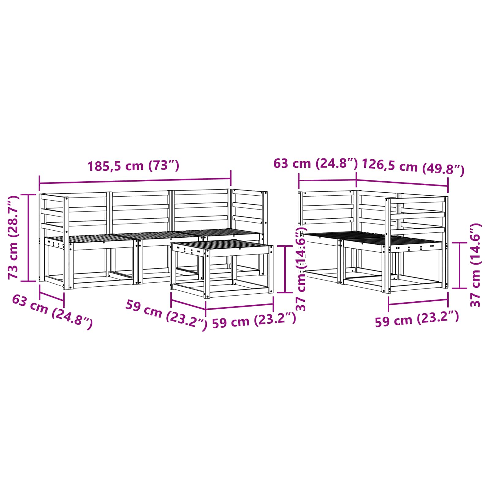 Buiten bankenset 6 pcs Wit 59 x 59 x 37 cm Massief Acaciahout image 6