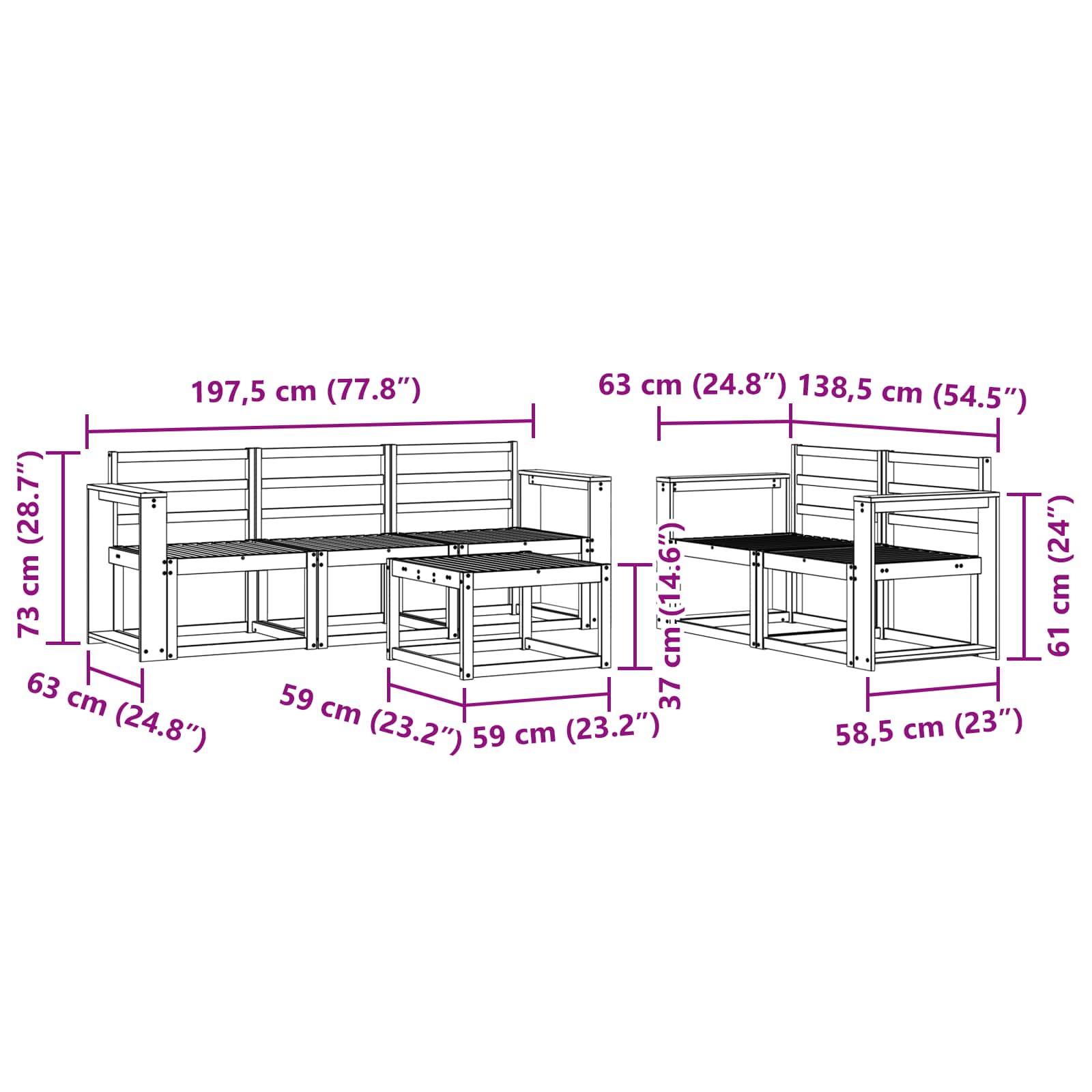 Buiten bankenset 6 pcs Wit 59 x 59 x 37 cm Massief Acaciahout image 6