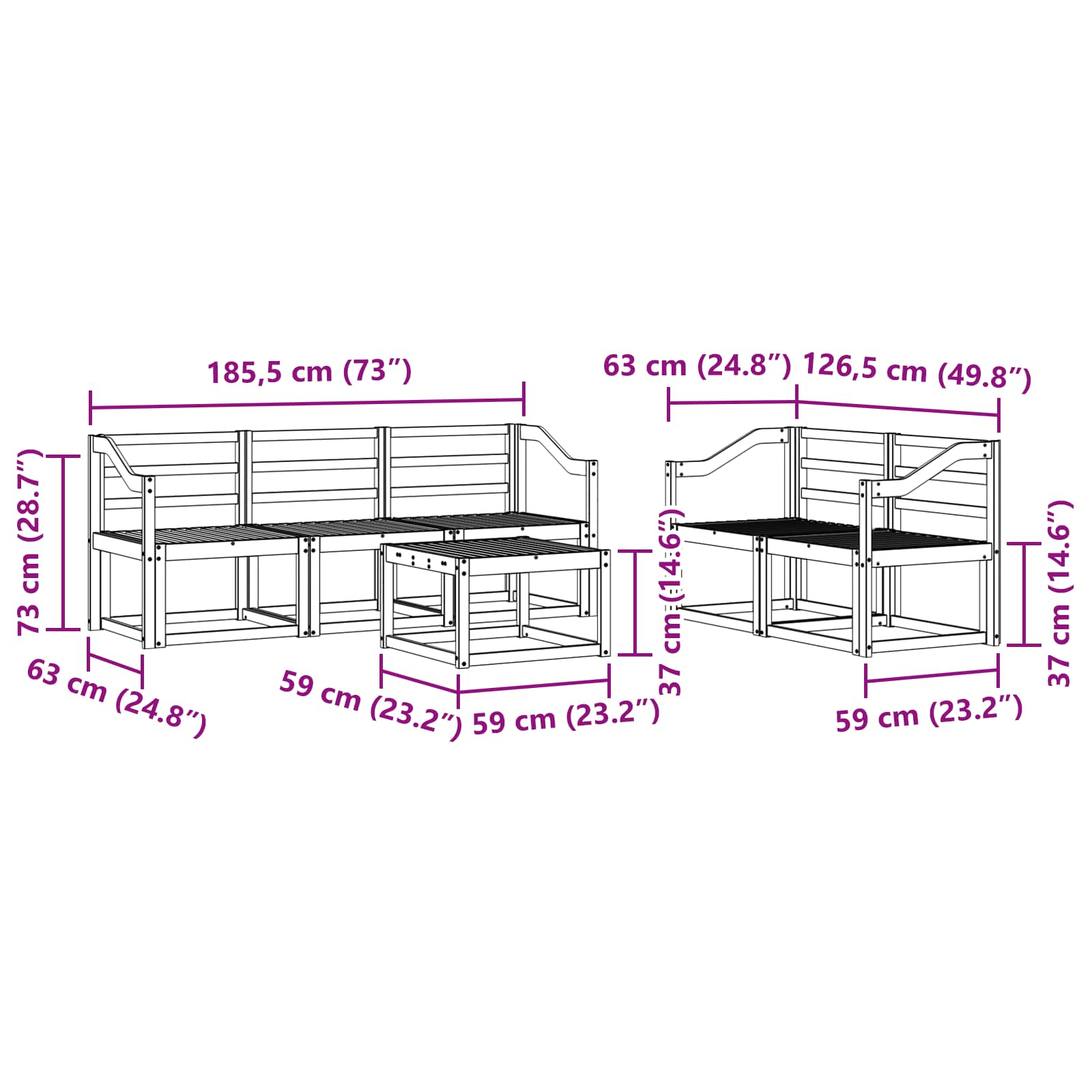 Buiten bankenset 6 pcs Wit 59 x 59 x 37 cm Massief Acaciahout image 6