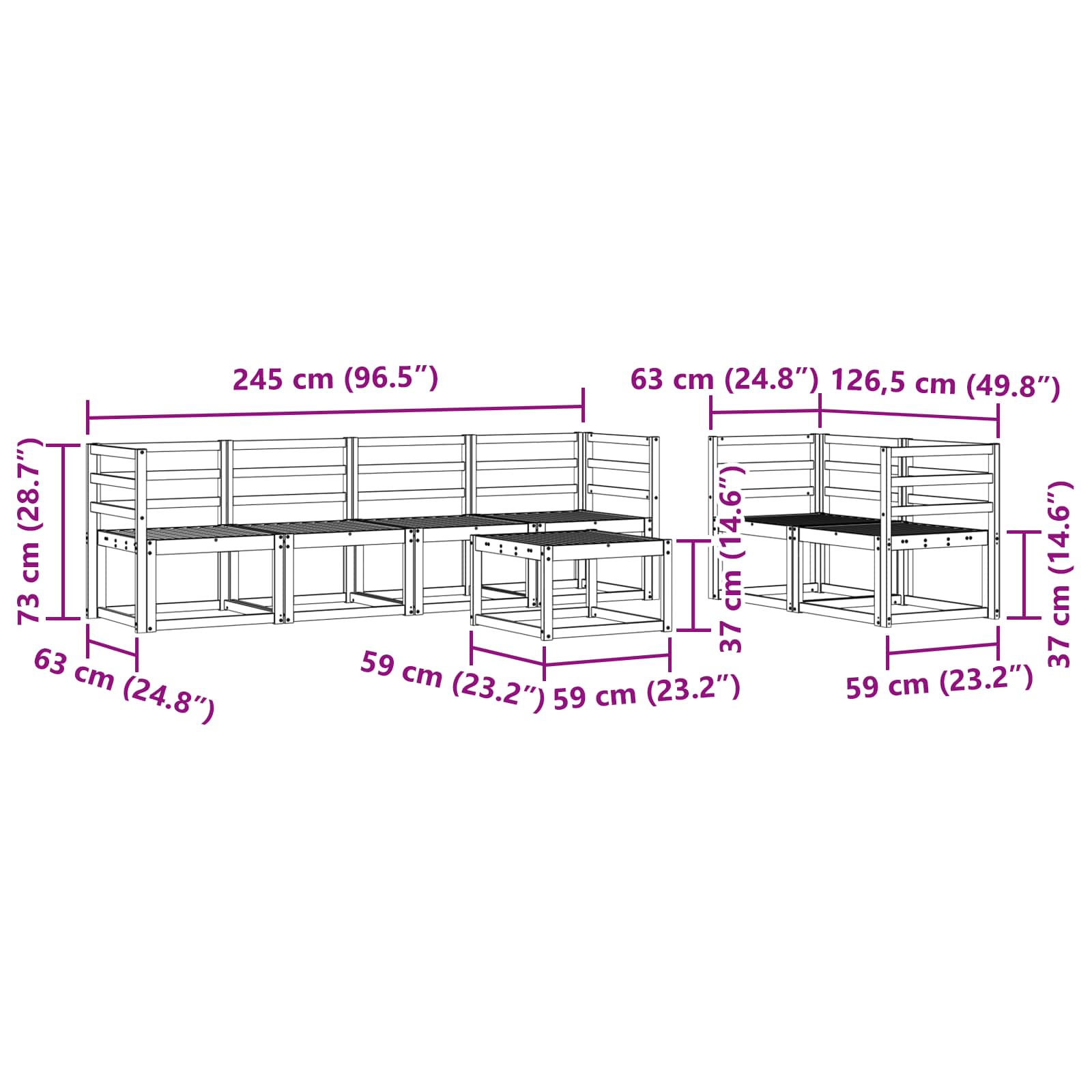 Buiten bankenset 7 pcs Wit 59 x 59 x 37 cm Massief Acaciahout image 8