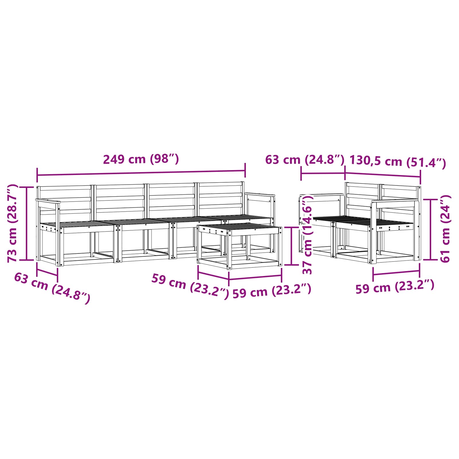 Buiten bankenset 7 pcs Wit 59 x 59 x 37 cm Massief Acaciahout image 6