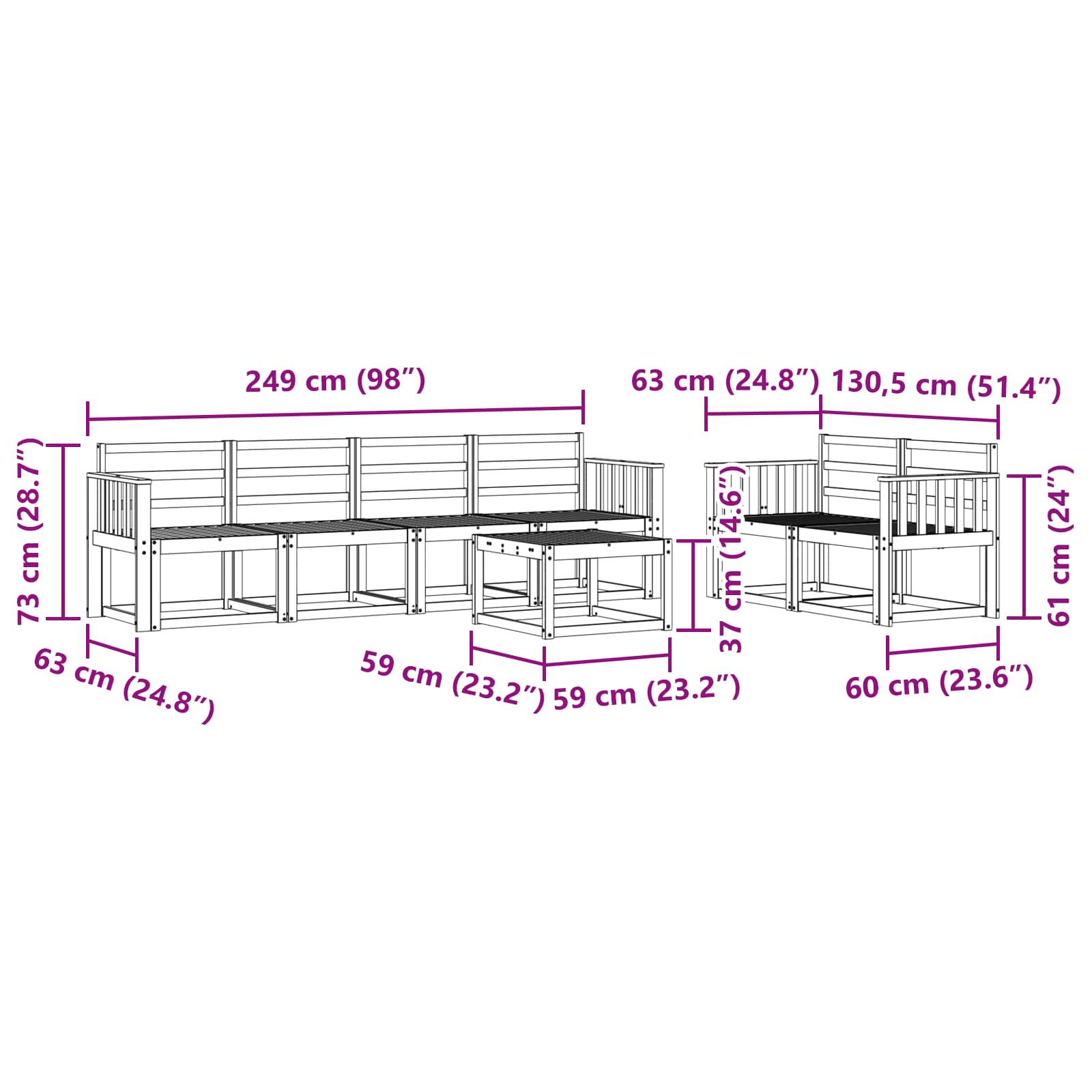 Buiten bankenset 7 pcs Wit 59 x 59 x 37 cm Massief Acaciahout image 8