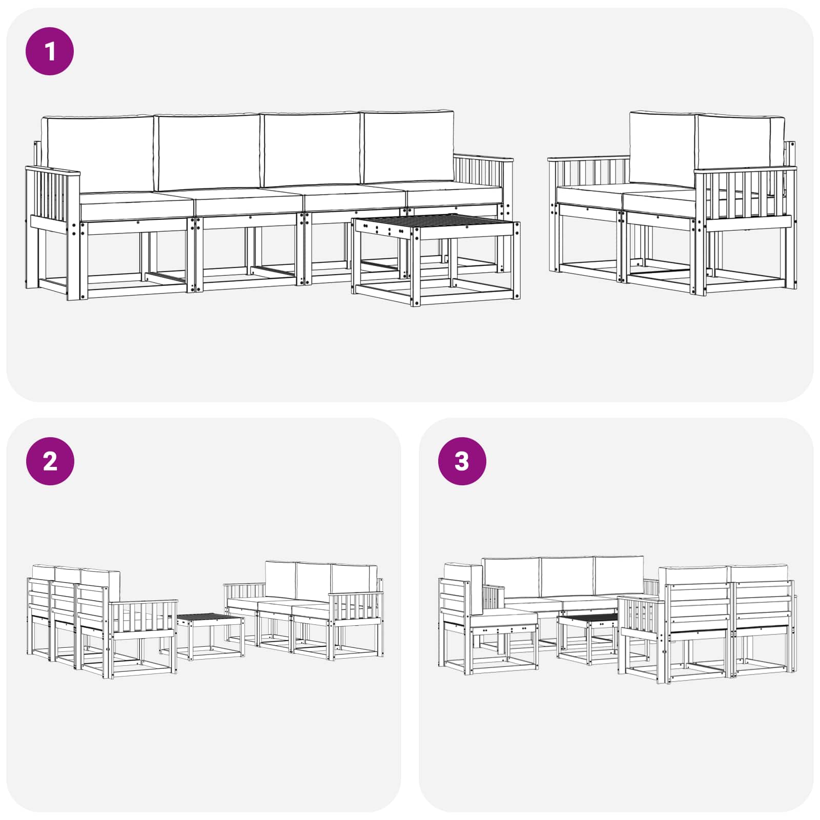 Zunanja garnitura za sedenje z blazino 7 pcs Bela in bež - slika 6