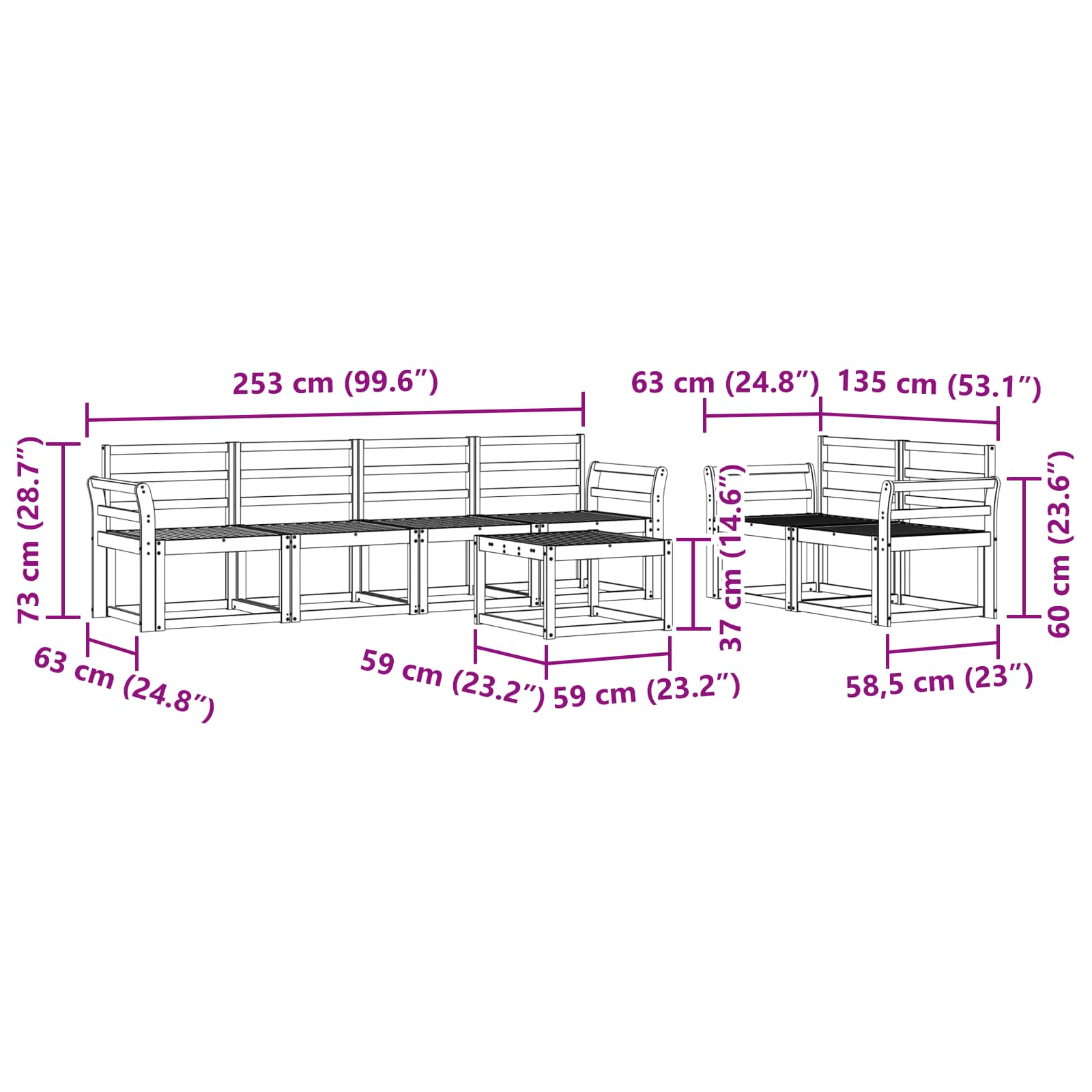 Buiten bankenset 7 pcs Wit 59 x 59 x 37 cm Massief Acaciahout image 8