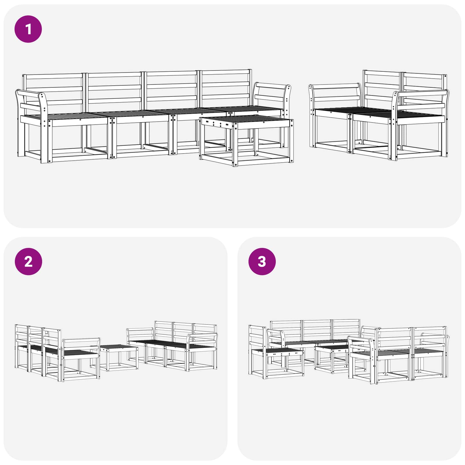 Buiten bankenset 7 pcs Wit 59 x 59 x 37 cm Massief Acaciahout image 7