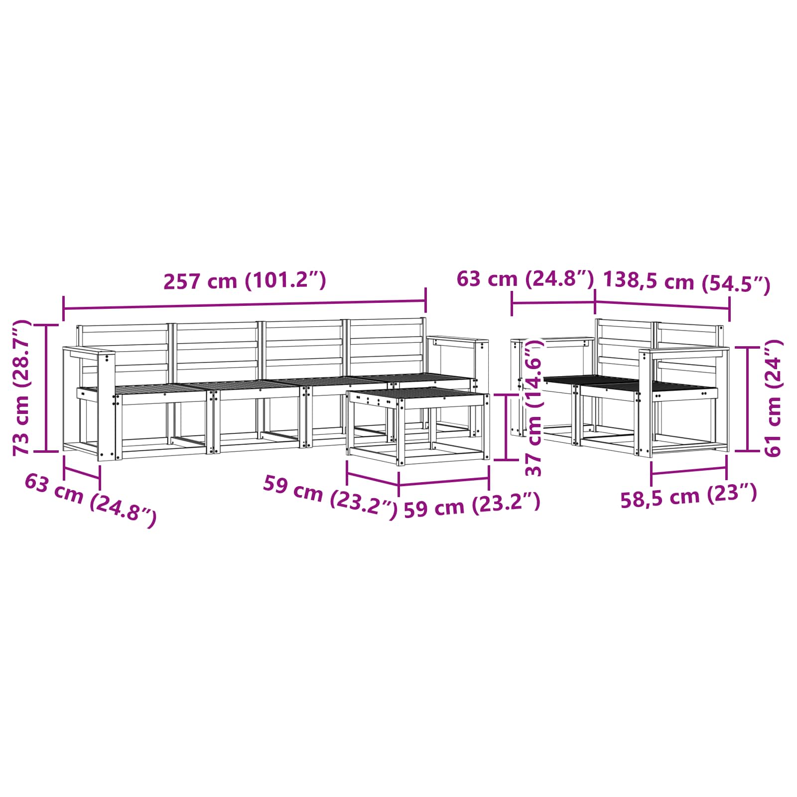 Buiten bankenset 7 pcs Wit 59 x 59 x 37 cm Massief Acaciahout image 8