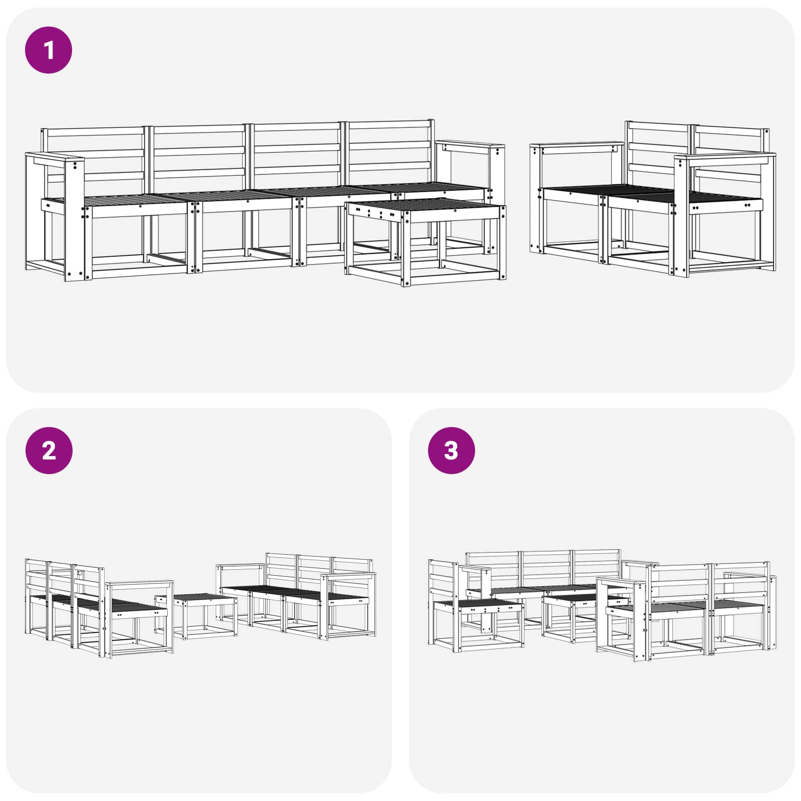Buiten bankenset 7 pcs Wit 59 x 59 x 37 cm Massief Acaciahout image 7