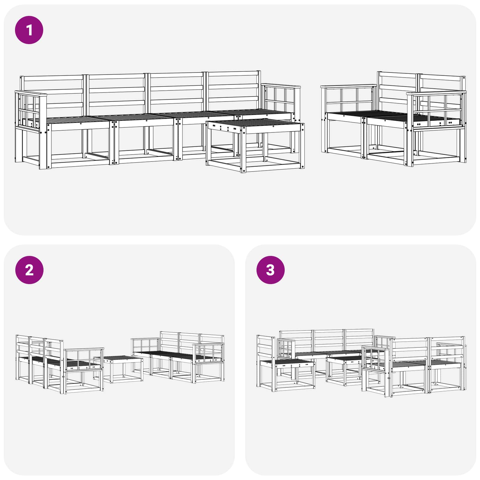 Buiten bankenset 7 pcs Wit 59 x 59 x 37 cm Massief Acaciahout image 7