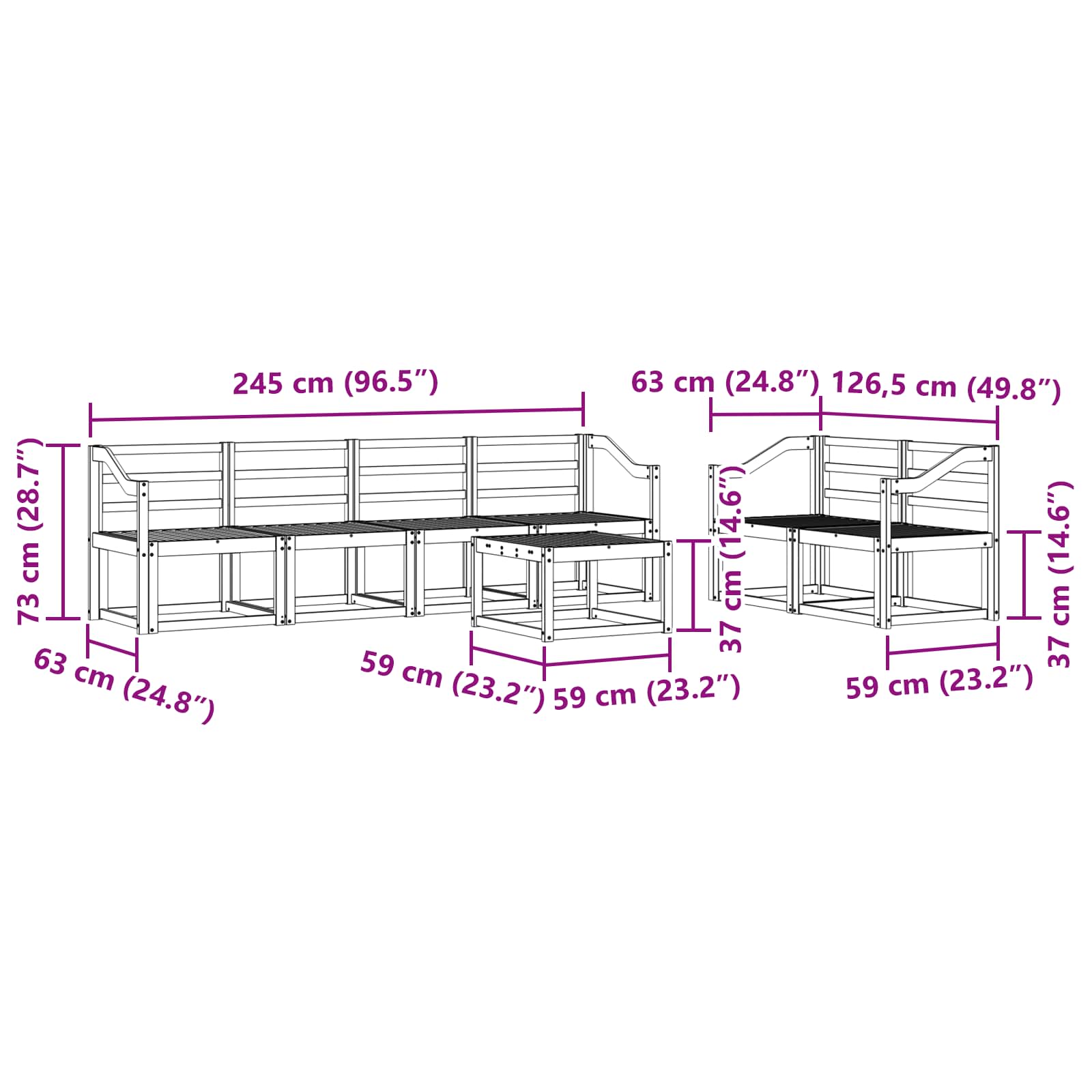 Buiten bankenset 7 pcs Wit 59 x 59 x 37 cm Massief Acaciahout image 8