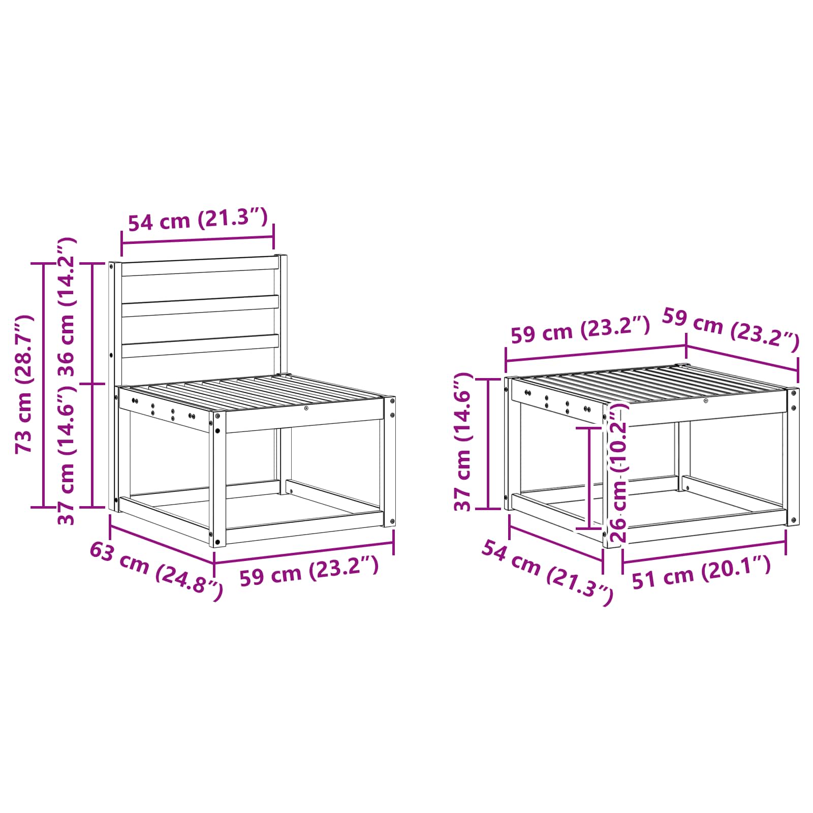 Buiten bankenset 7 pcs Wit 59 x 59 x 37 cm Massief Acaciahout image 9
