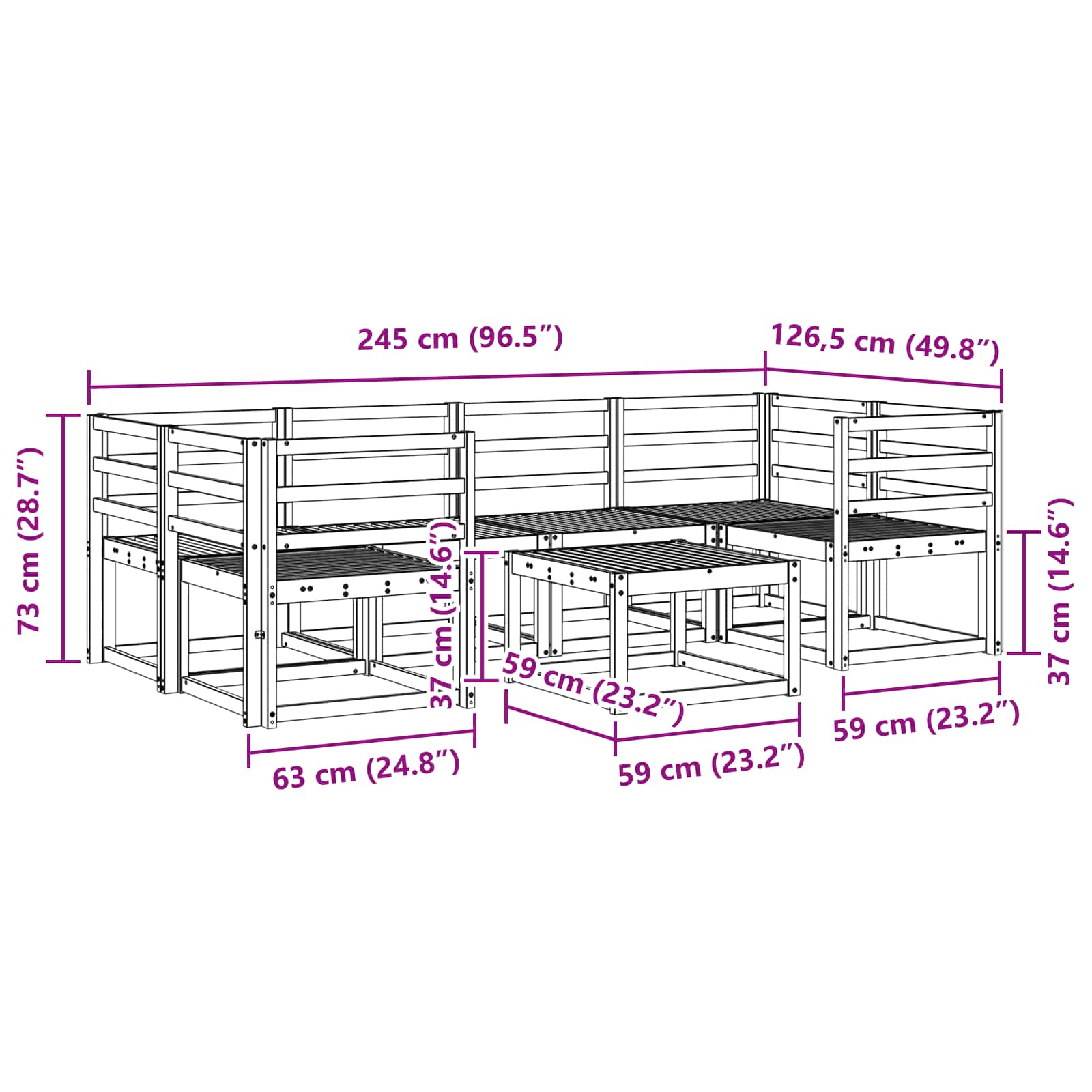Buiten bankenset 7 pcs Wit 59 x 59 x 37 cm Massief Acaciahout image 6