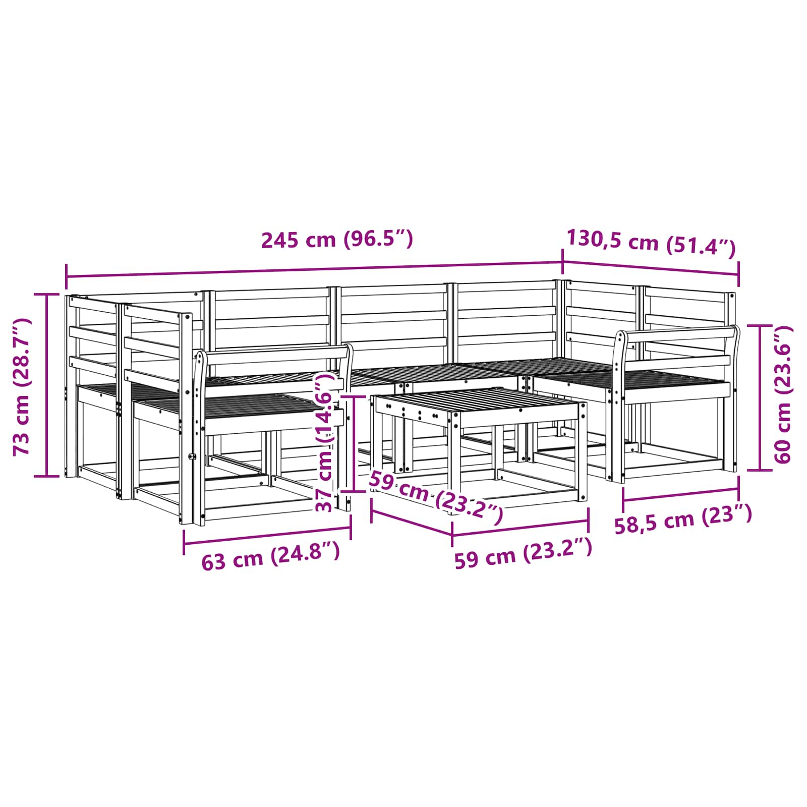 Buiten bankenset 7 pcs Wit 59 x 59 x 37 cm Massief Acaciahout image 6