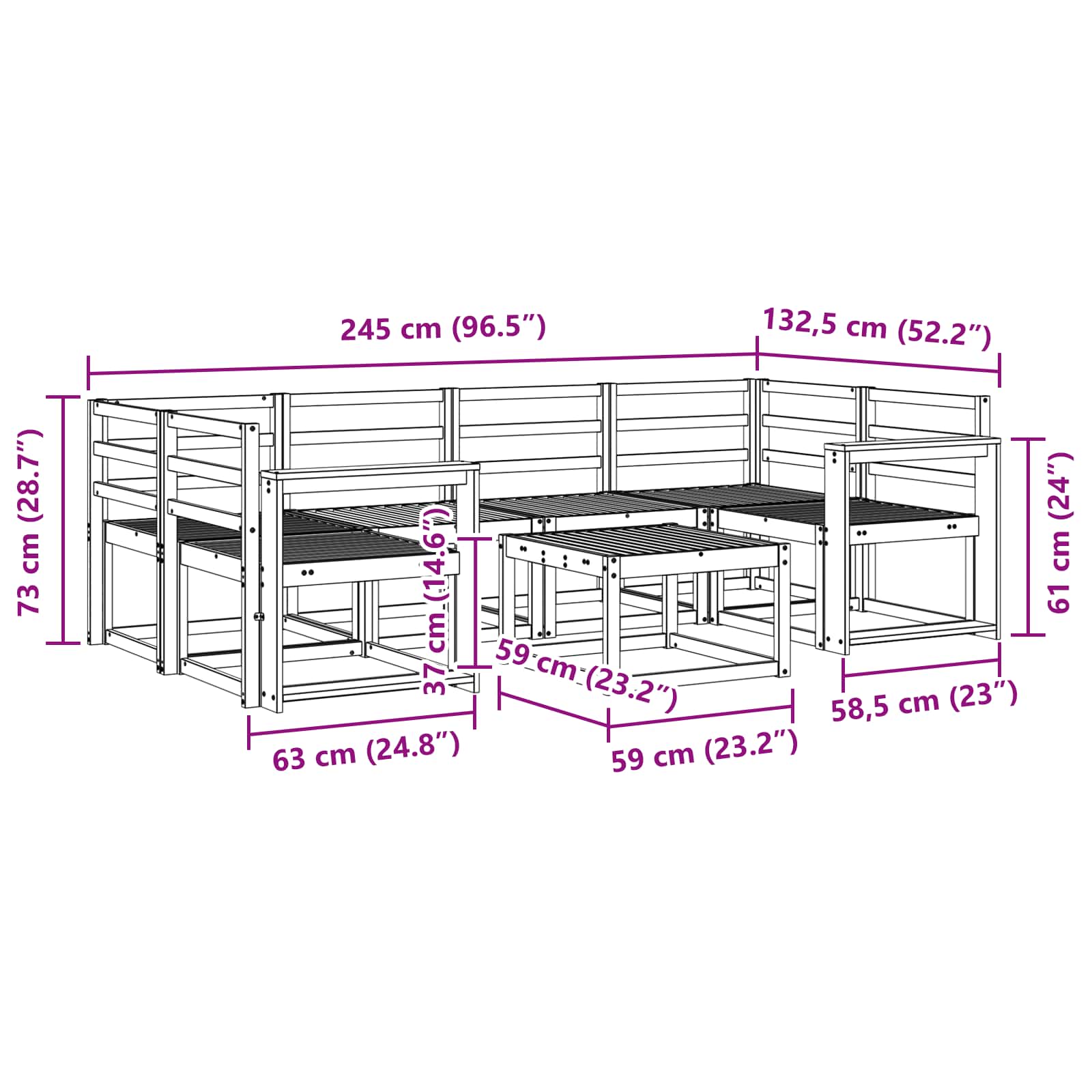 Buiten bankenset 7 pcs Wit 59 x 59 x 37 cm Massief Acaciahout image 6