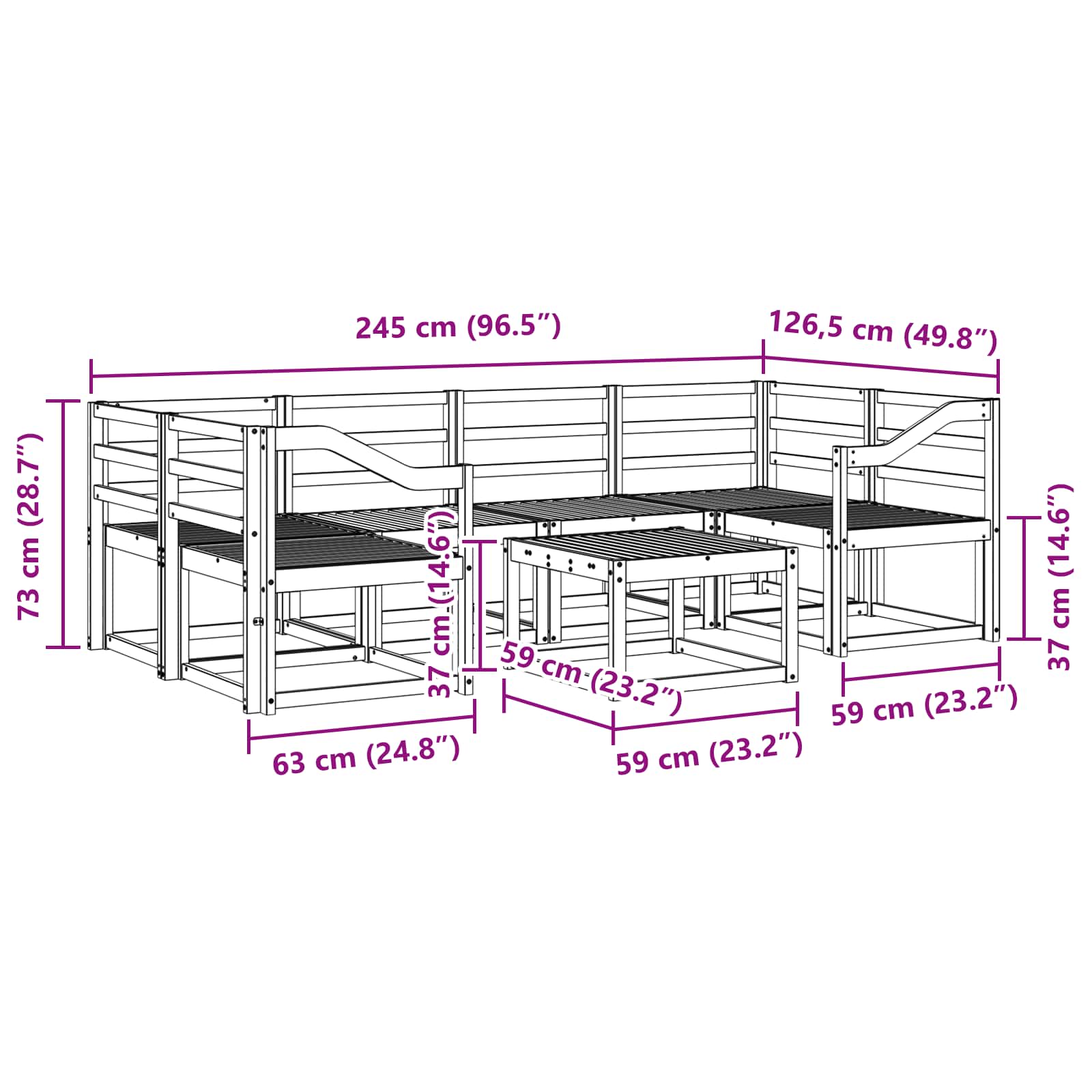 Buiten bankenset 7 pcs Wit 59 x 59 x 37 cm Massief Acaciahout image 6