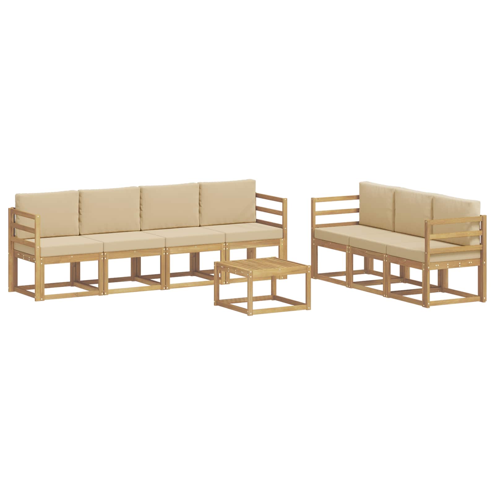 vidaXL Buiten bankenset 7 st 7-zits White and Beige Solid Acacia Wood, foto 3