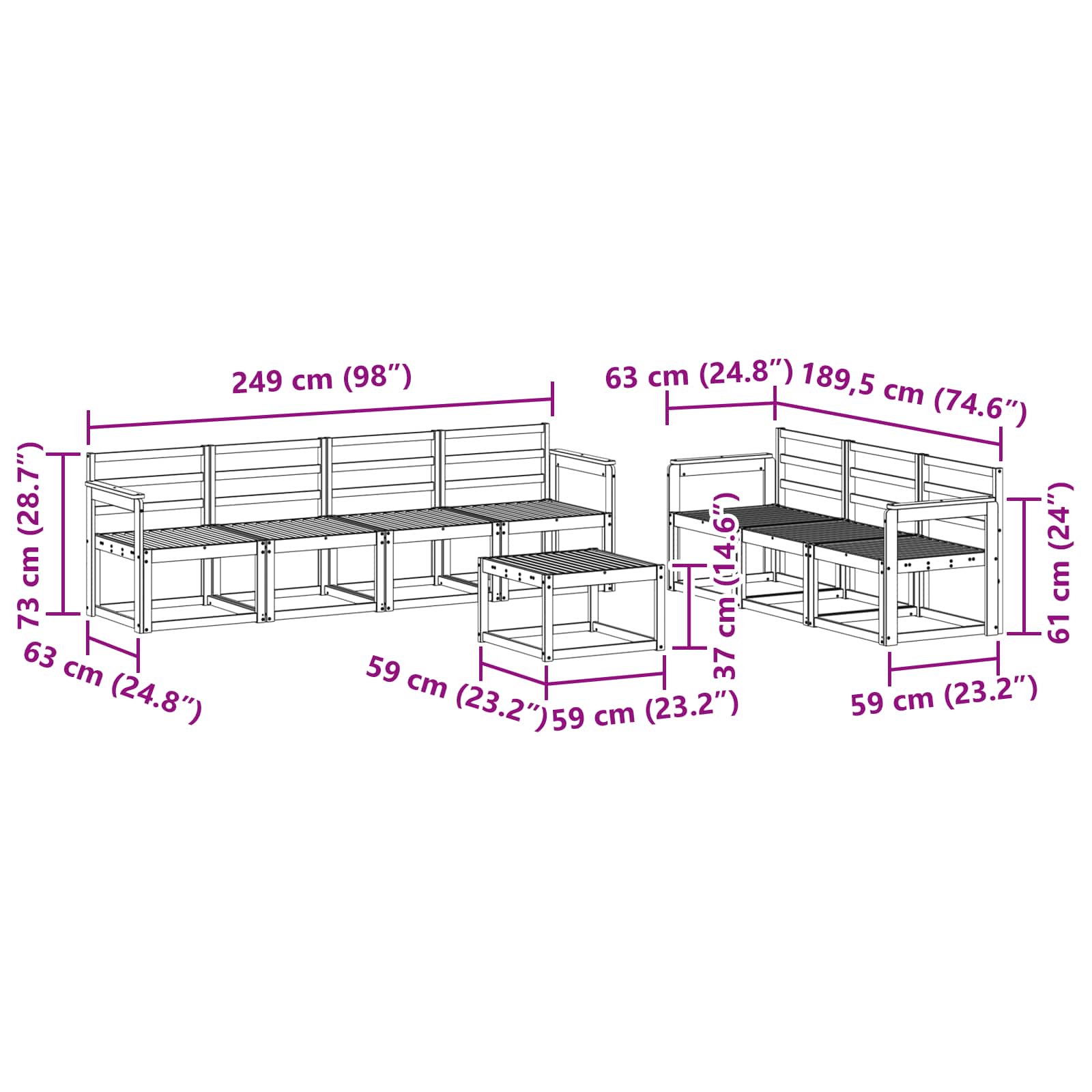 Buiten bankenset 8 pcs Wit 59 x 59 x 37 cm Massief Acaciahout image 6