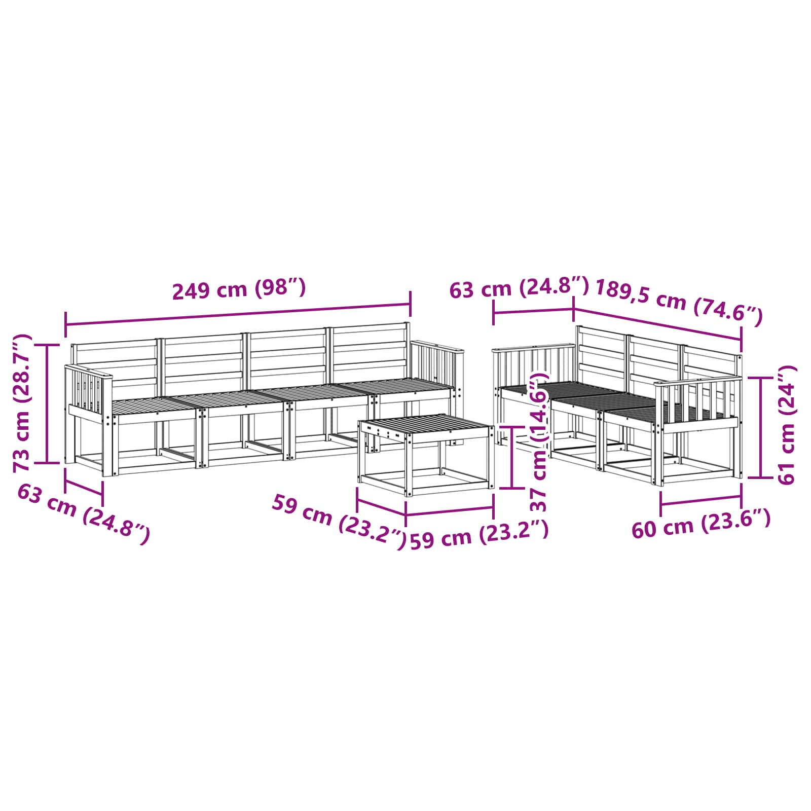 Buiten bankenset 8 pcs Wit 59 x 59 x 37 cm Massief Acaciahout image 6