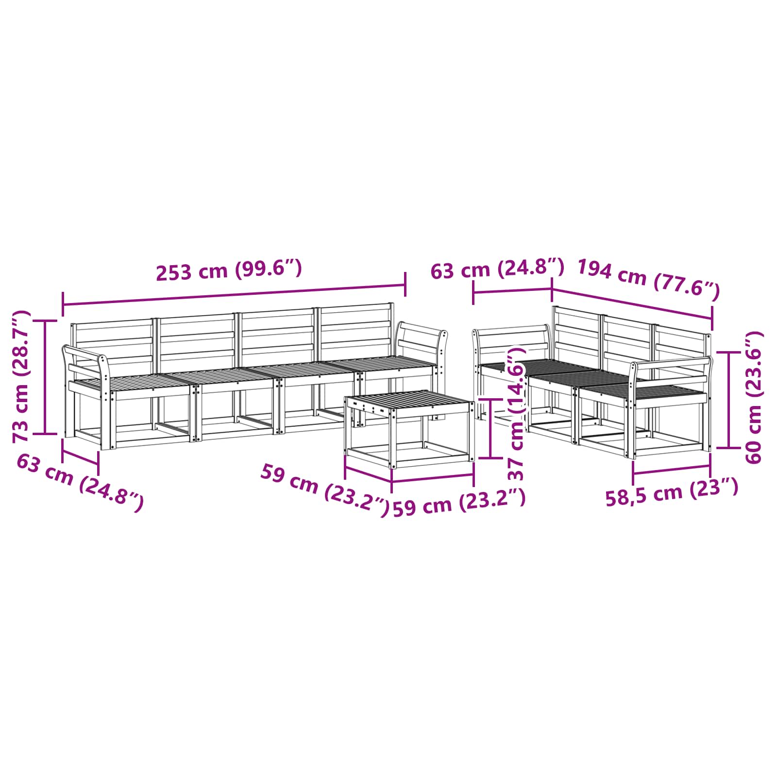 Buiten bankenset 8 pcs Wit 59 x 59 x 37 cm Massief Acaciahout image 6