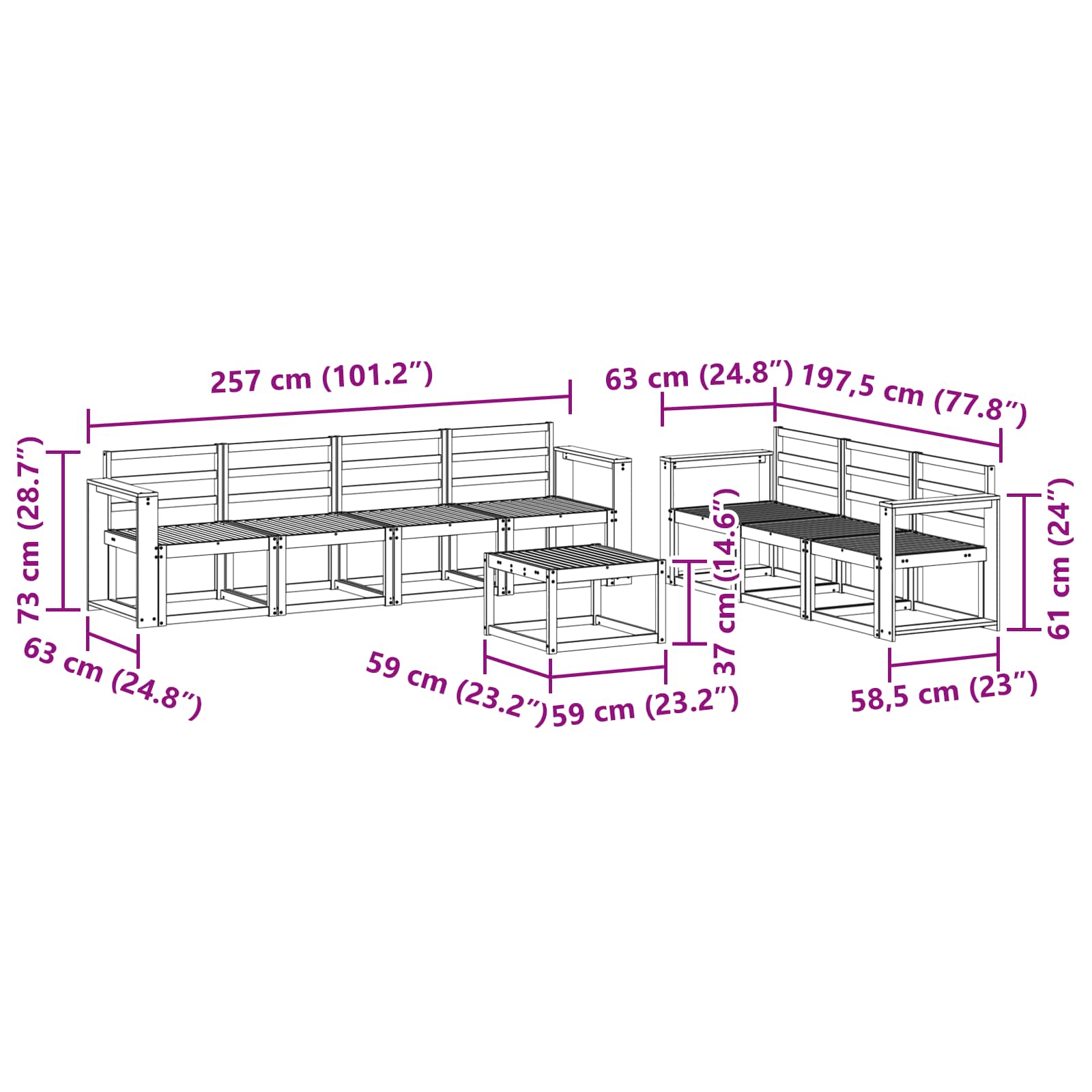 Buiten bankenset 8 pcs Wit 59 x 59 x 37 cm Massief Acaciahout image 6