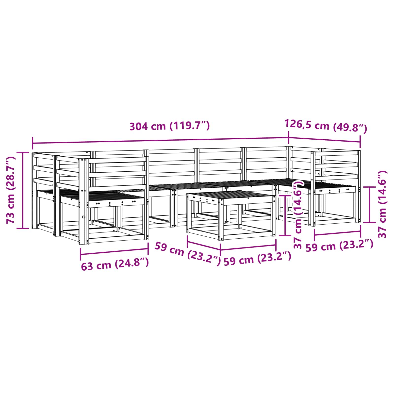 Buiten bankenset 8 pcs Wit 59 x 59 x 37 cm Massief Acaciahout image 6