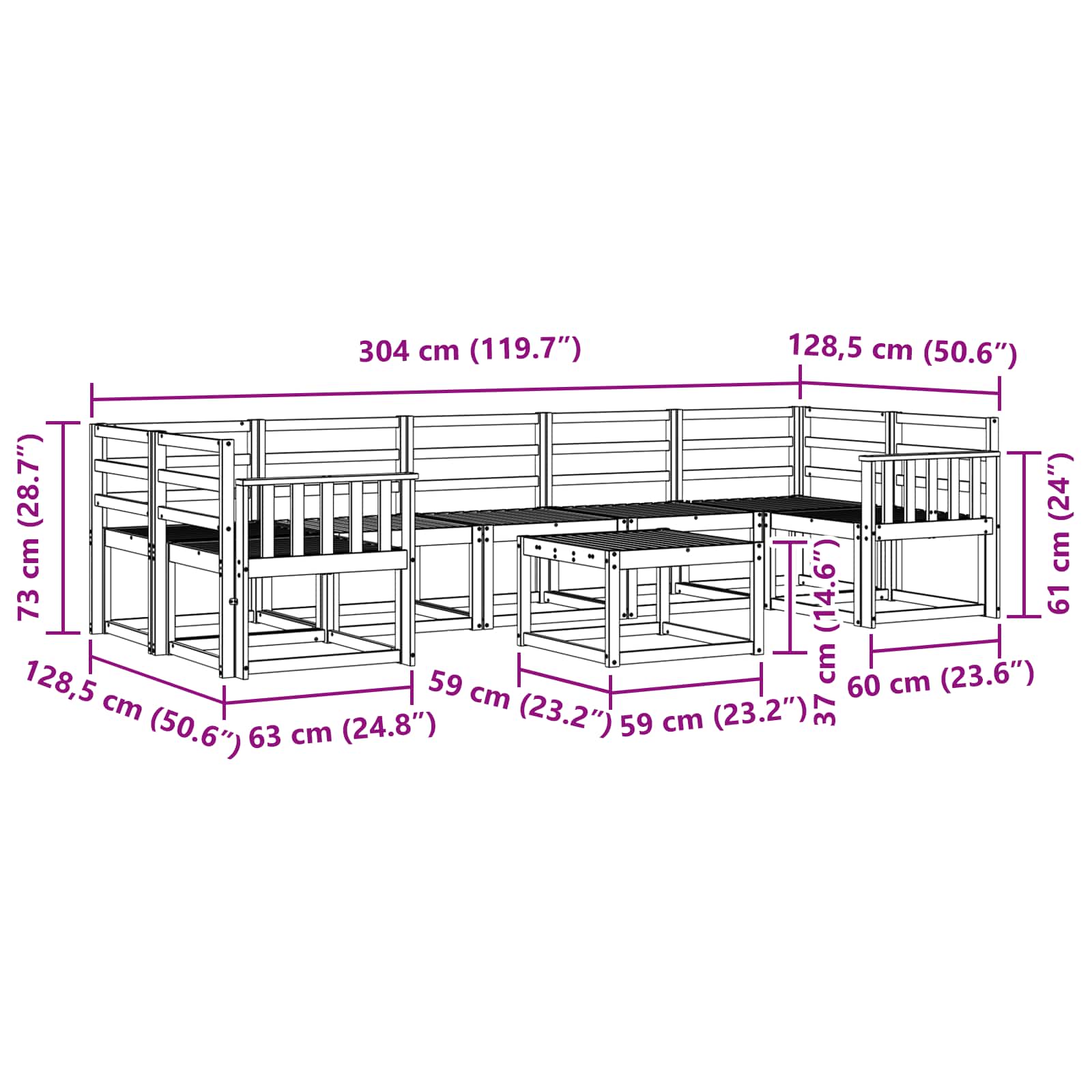Buiten bankenset 8 pcs Wit 59 x 59 x 37 cm Massief Acaciahout image 6