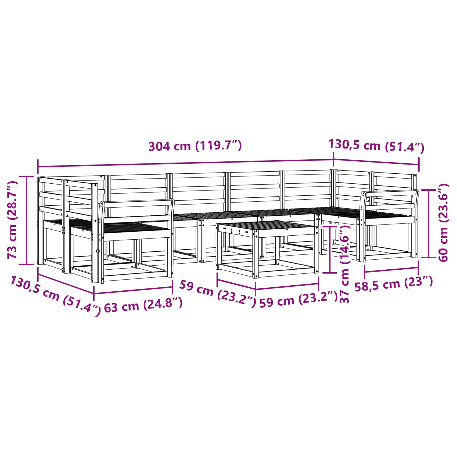 Buiten bankenset 8 pcs Wit 59 x 59 x 37 cm Massief Acaciahout image 6