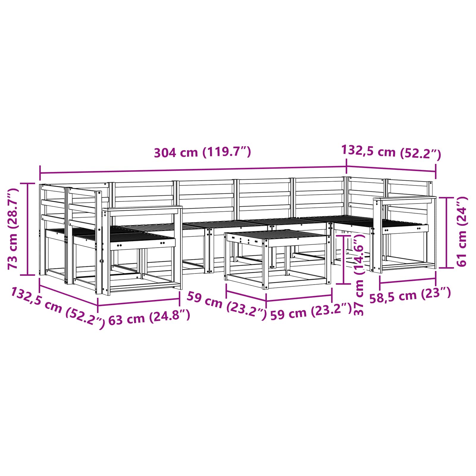 Buiten bankenset 8 pcs Wit 59 x 59 x 37 cm Massief Acaciahout image 6