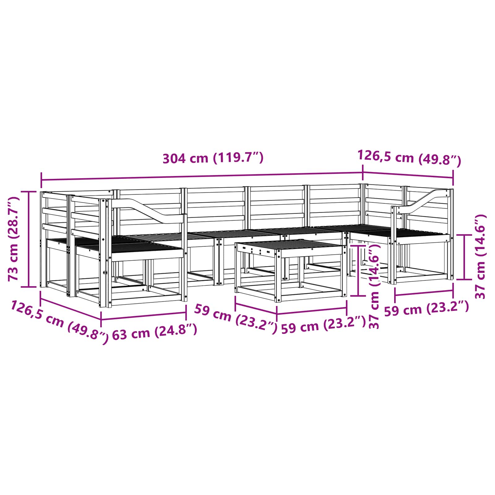 Buiten bankenset 8 pcs Wit 59 x 59 x 37 cm Massief Acaciahout image 6