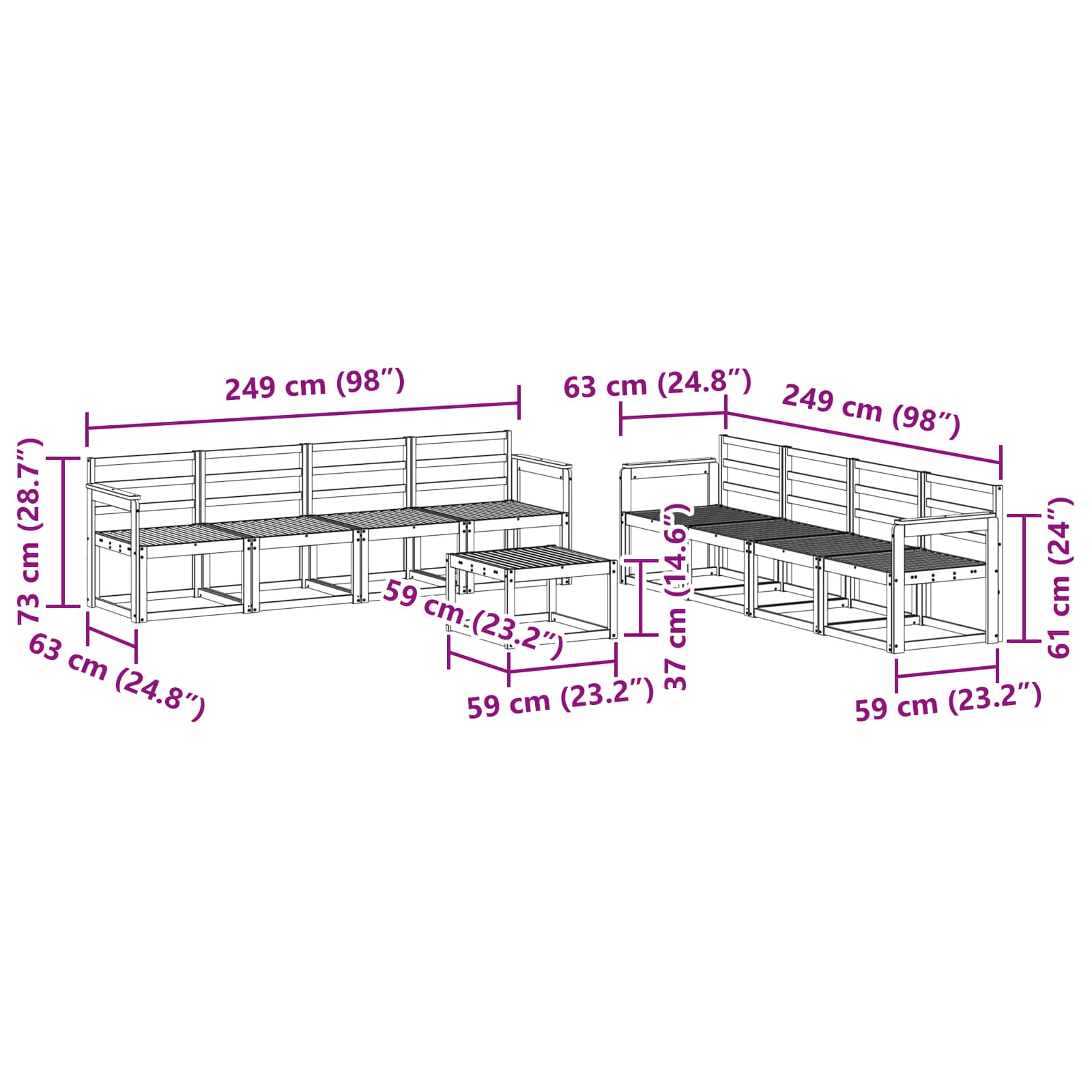 Buiten bankenset 9 pcs Wit 59 x 59 x 37 cm Massief Acaciahout image 6
