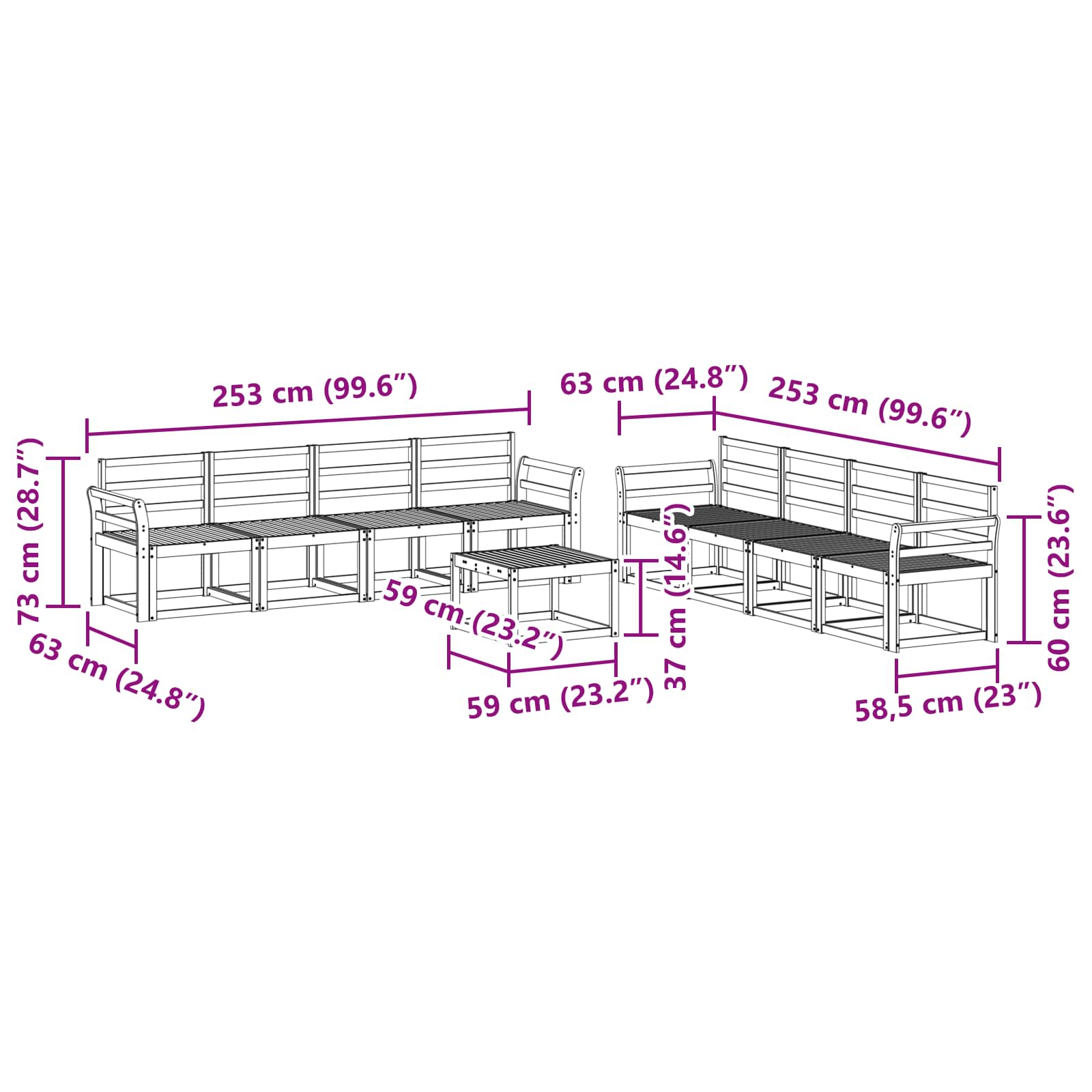 Buiten bankenset 9 pcs Wit 59 x 59 x 37 cm Massief Acaciahout image 8
