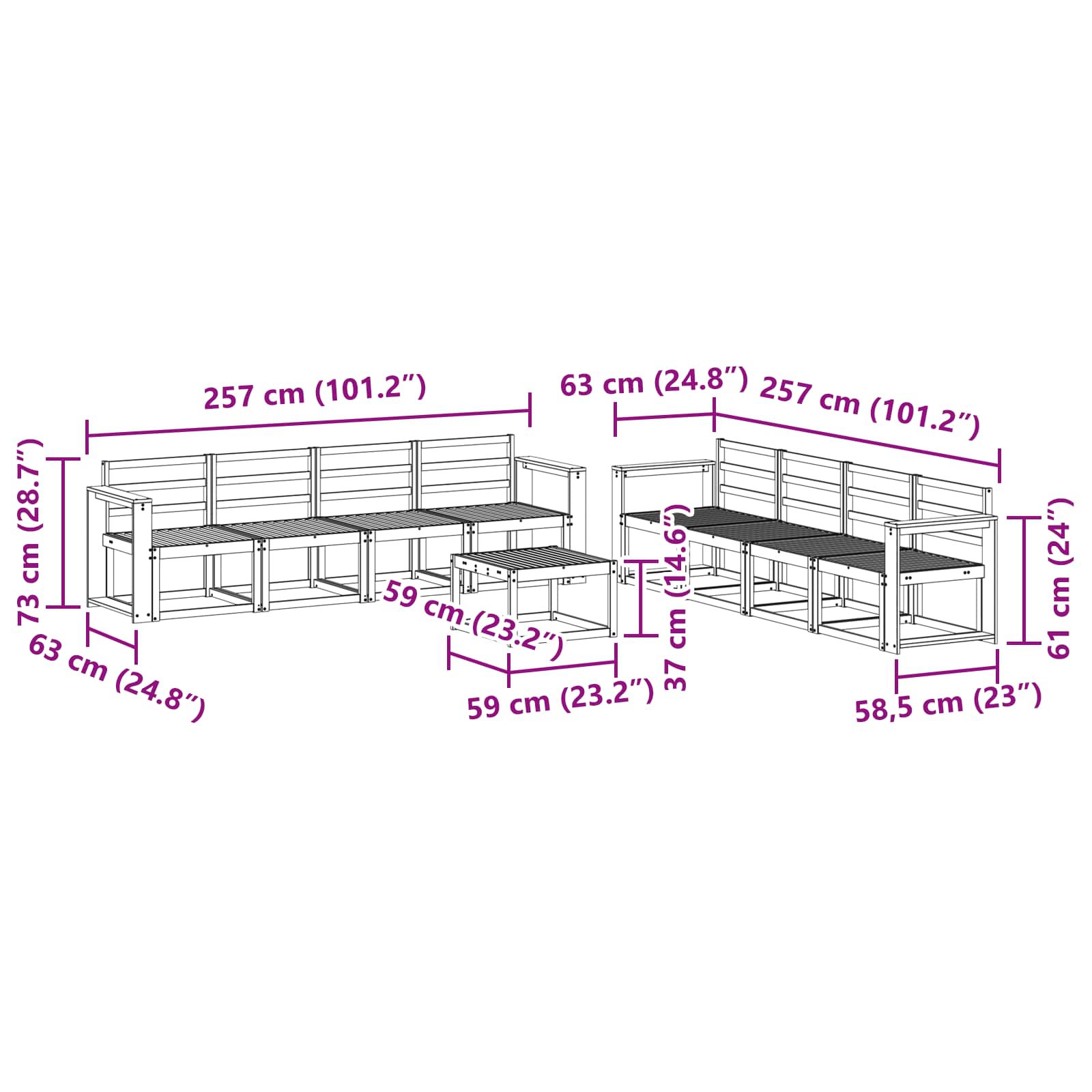 Buiten bankenset 9 pcs Wit 59 x 59 x 37 cm Massief Acaciahout image 8